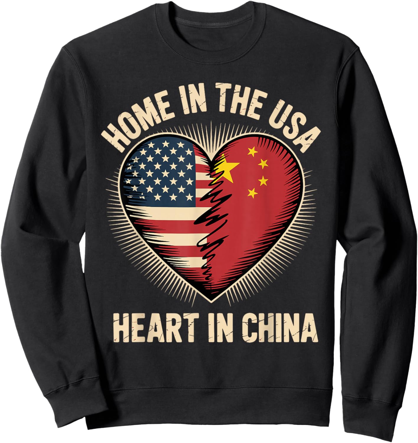 Home in The USA Heart in China American Chinese America Sweatshirt - Sweatshirt | Black