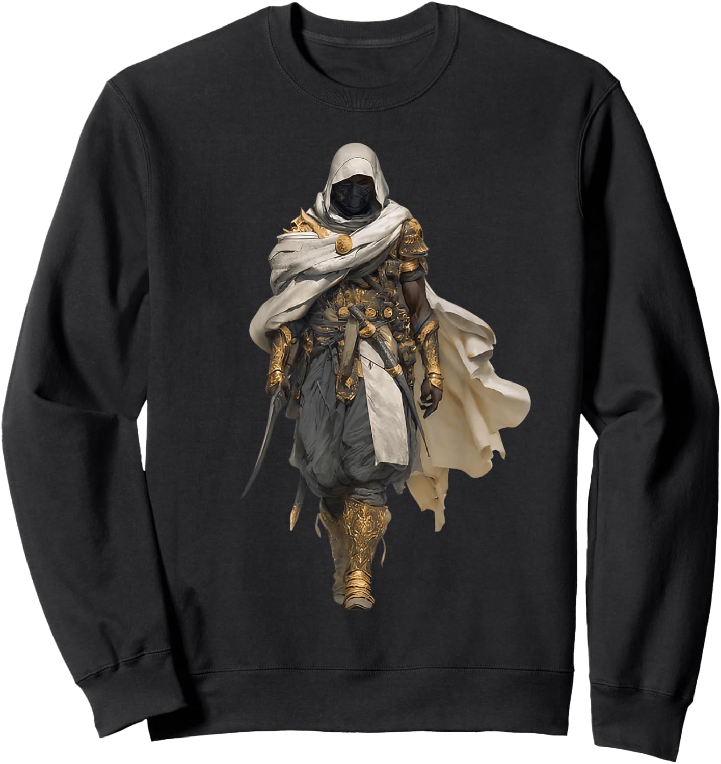 African Assassin Cloaked Desert Warrior White Cape Mythic Sweatshirt - Sweatshirt | Black