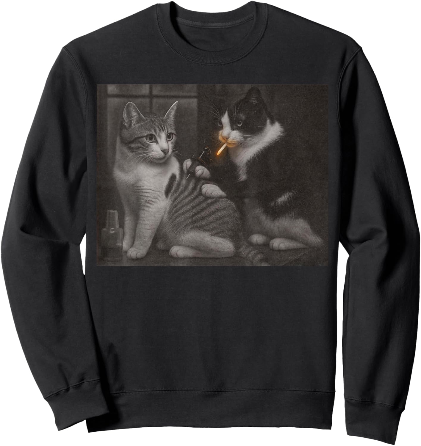 Vintage Cat Tattoo Inked Kitty Artist Funny Meme Men Women Sweatshirt - Sweatshirt | Black