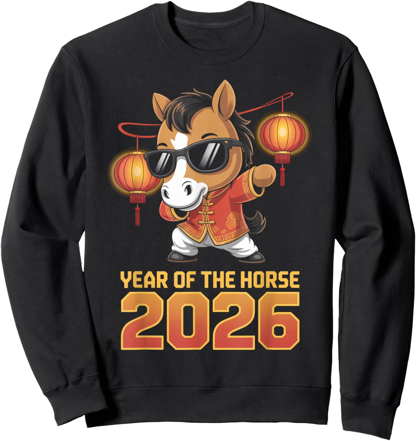 Year of The Horse 2026 Dab Dance Horse Lanterns Kids Men Sweatshirt - Sweatshirt | Black
