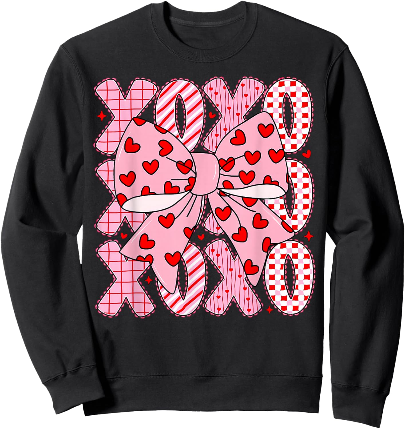 Valentine Coquette Bow XOXO Hearts Lover Girl Women Sweatshirt - Sweatshirt | Black