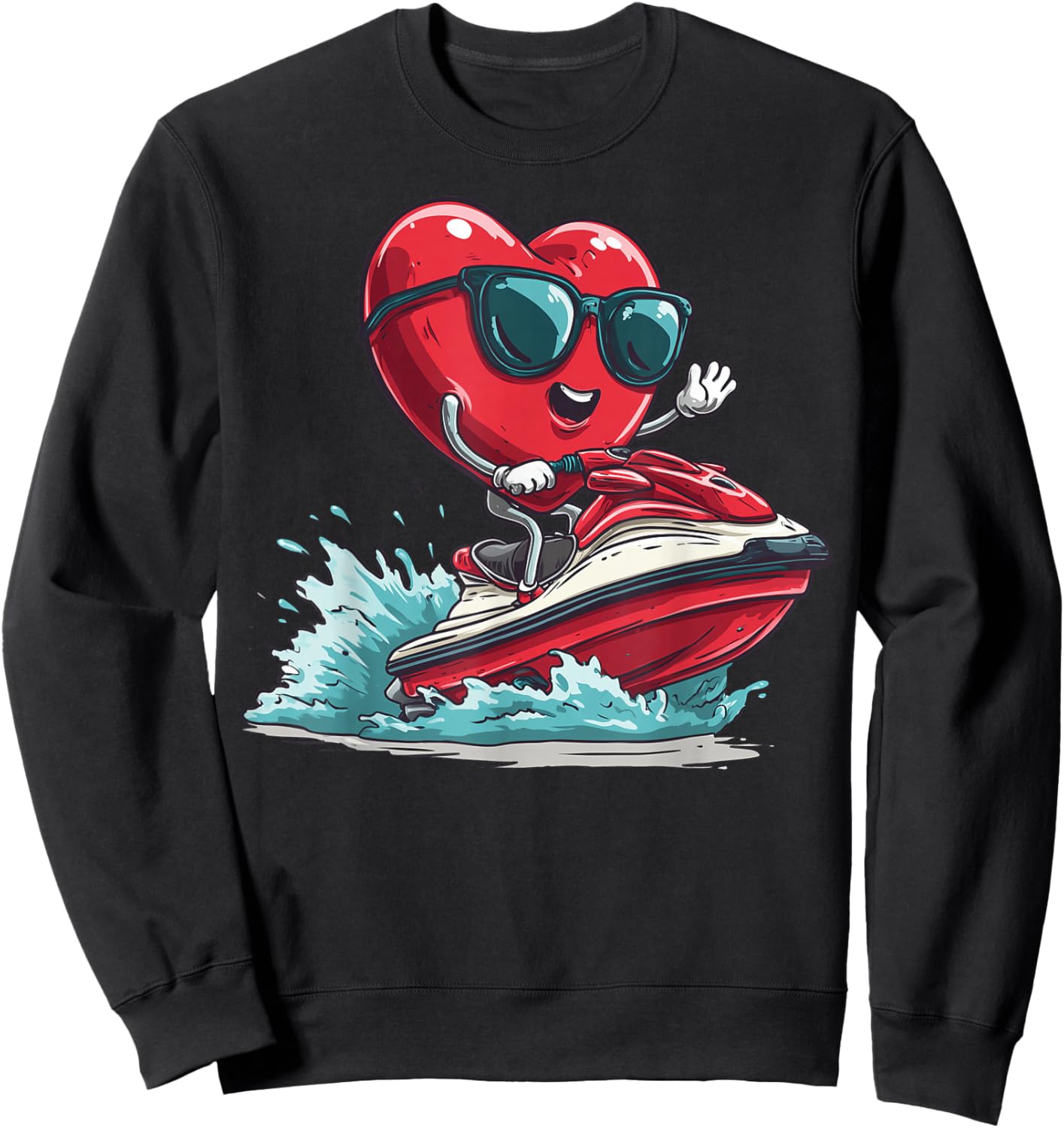 Jet Ski Heart Jet Skiing Valentine's Day Sunglasses Sweatshirt - Sweatshirt | Black