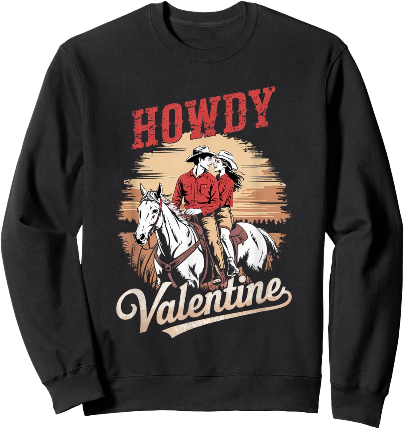 Howdy Valentine Retro Western Gifts Couple Love Sweatshirt - Sweatshirt | Black