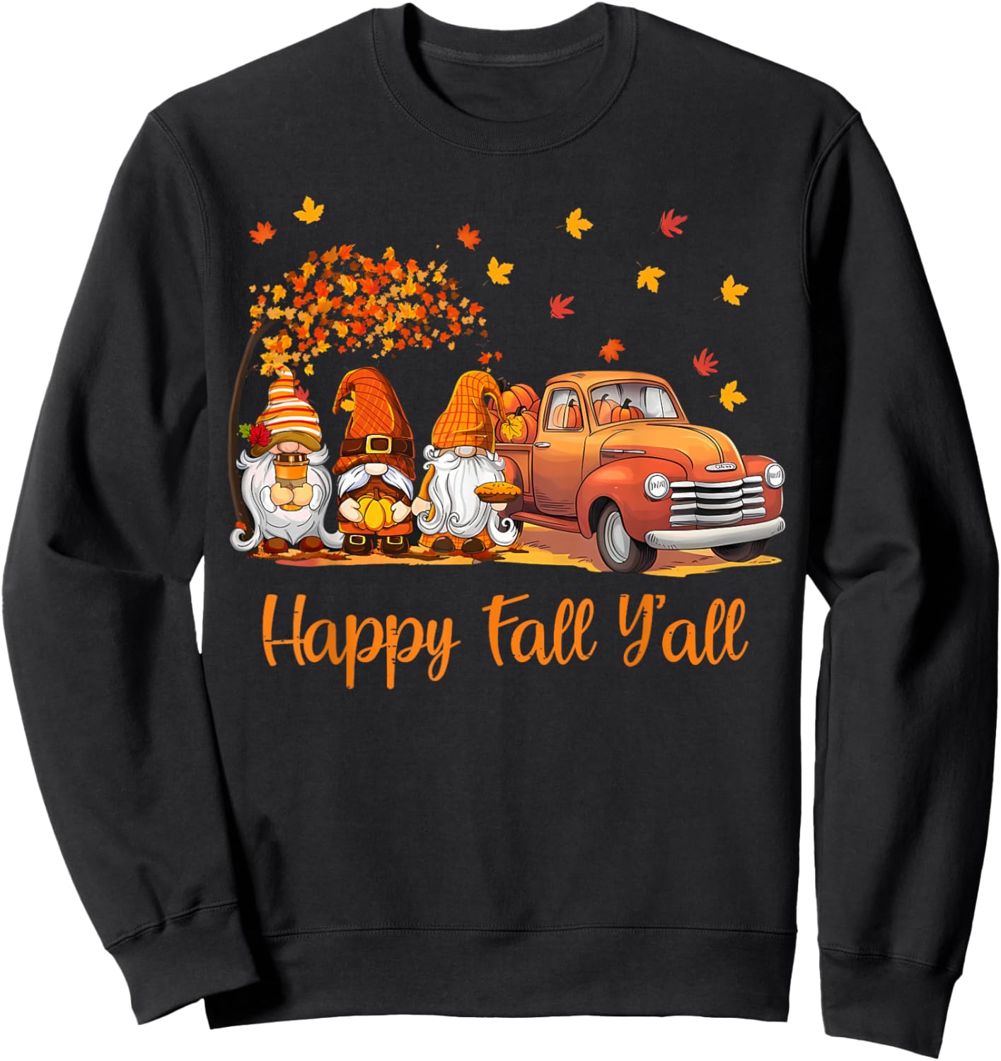 Happy Fall Y'all Gnome Pumpkin Autumn Thanksgiving Men Women Sweatshirt - Sweatshirt | Black