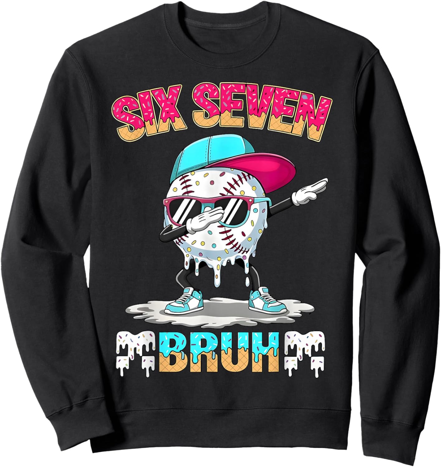 Six Seven 67 Meme Ice Cream Drip Baseball Dabbing Boy Kids Sweatshirt - Sweatshirt | Black