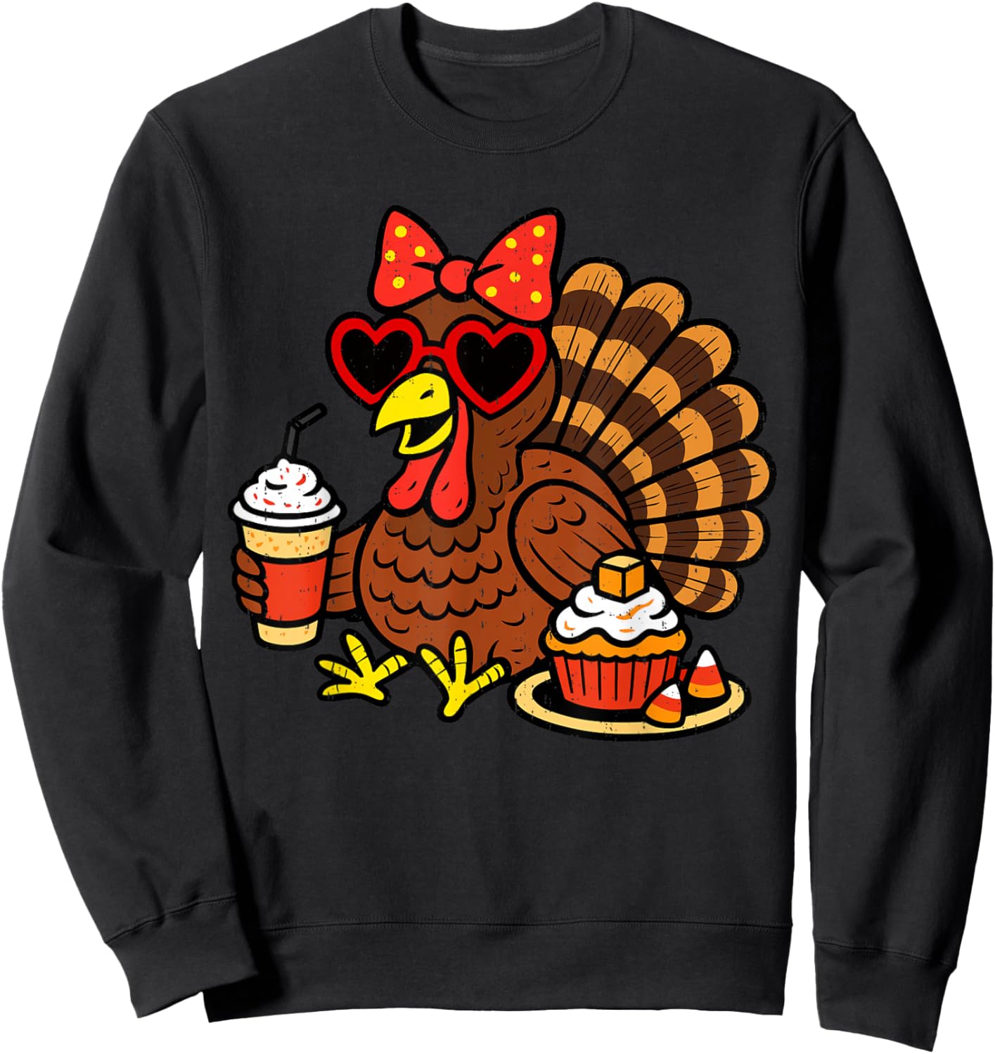 Funny Turkey Drinking Coffee Fall Thanksgiving Costume Women Sweatshirt - Sweatshirt | Black