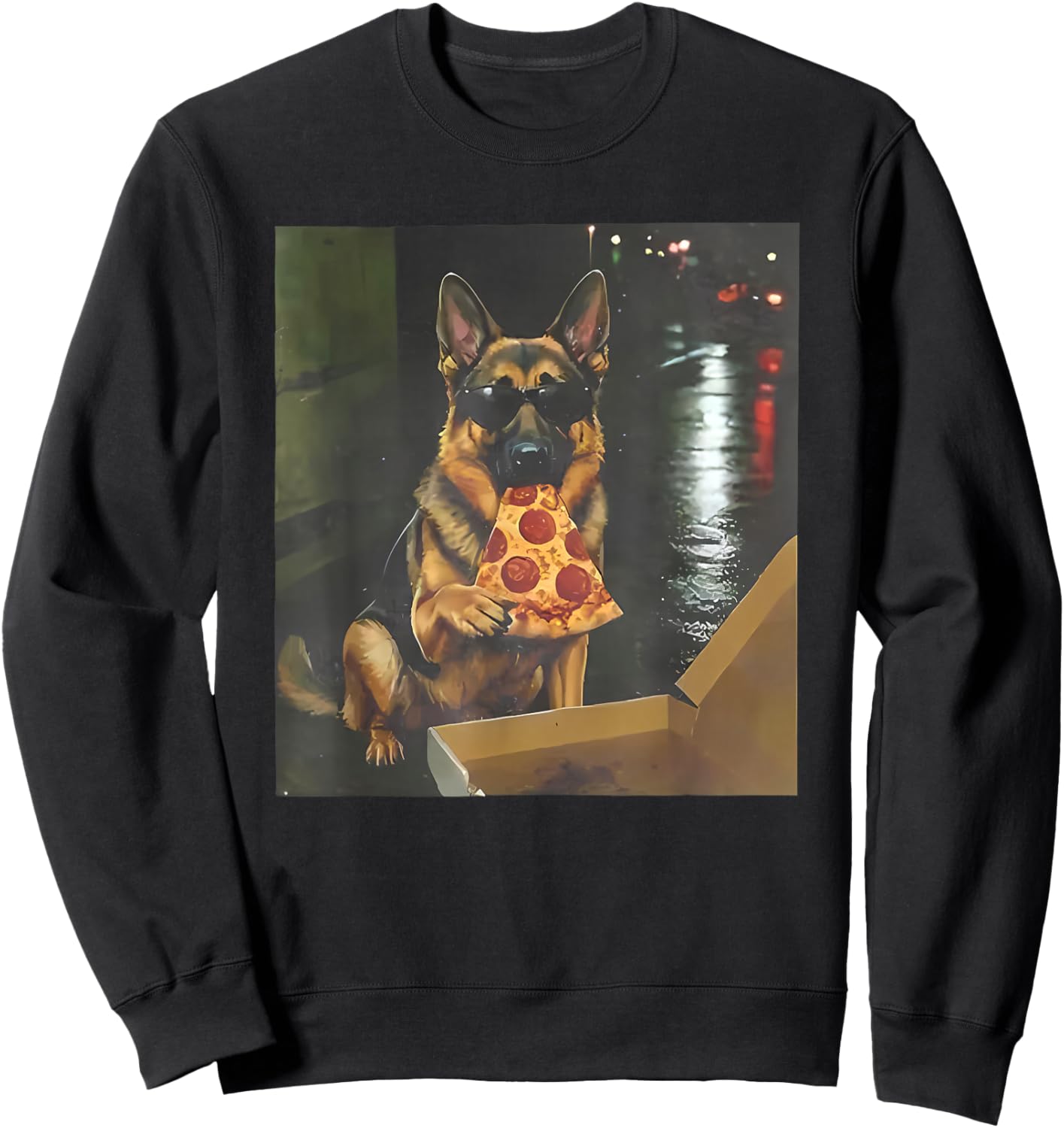 Dog Eating Pizza Funny German Shepherd Meme Sweatshirt - Sweatshirt | Black