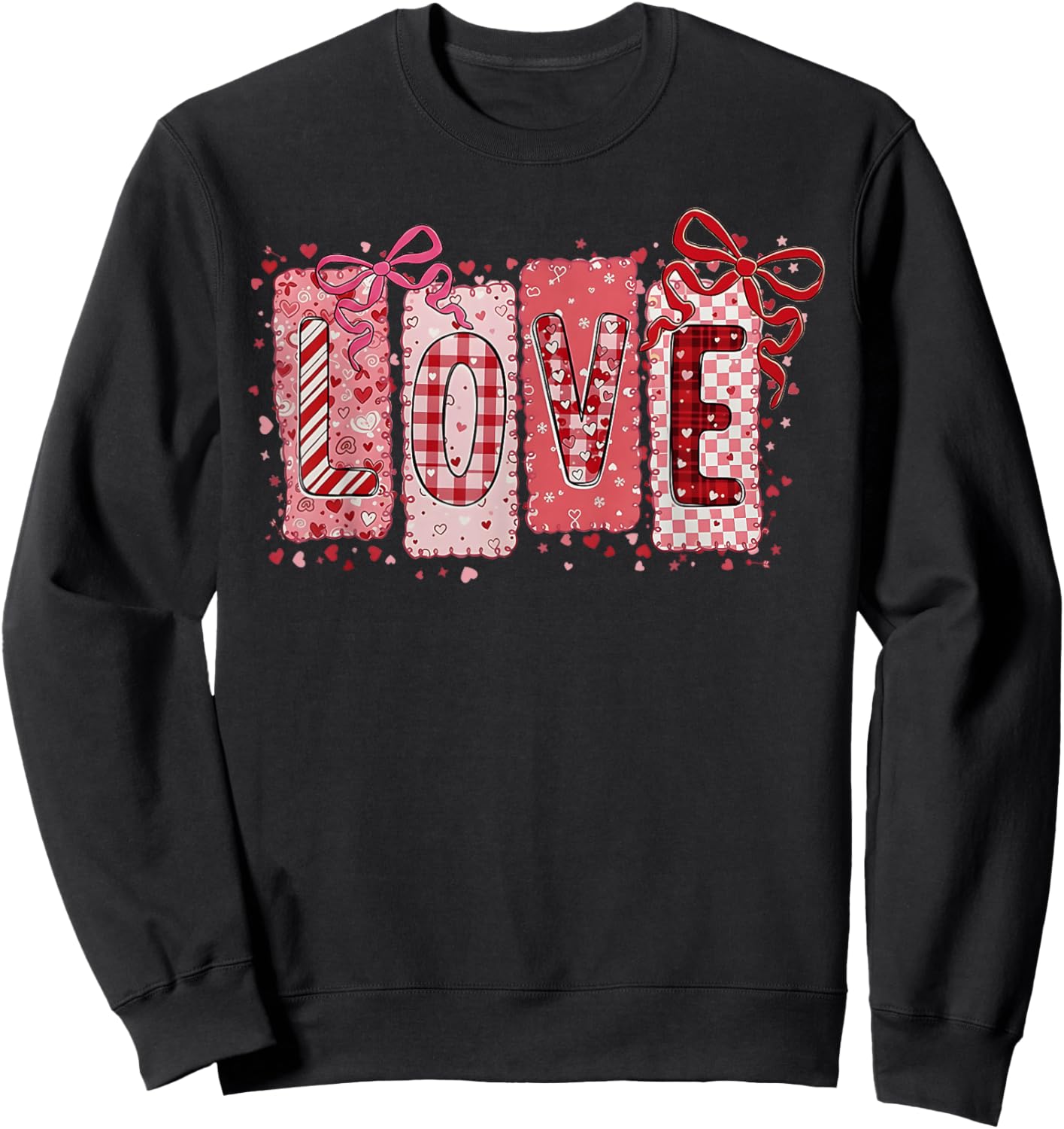 Preppy Valentine Pink Coquette Bow Love Women Girls Kids Sweatshirt - Sweatshirt | Black