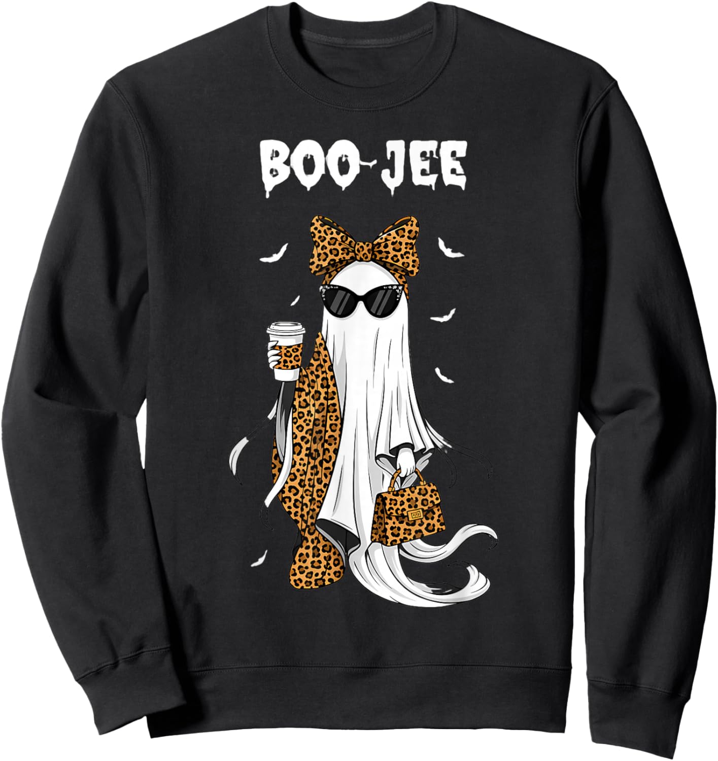 Coquette Leopard Ghost Coffee Boo-JEE Halloween Boujee Ghost Sweatshirt - Sweatshirt | Black