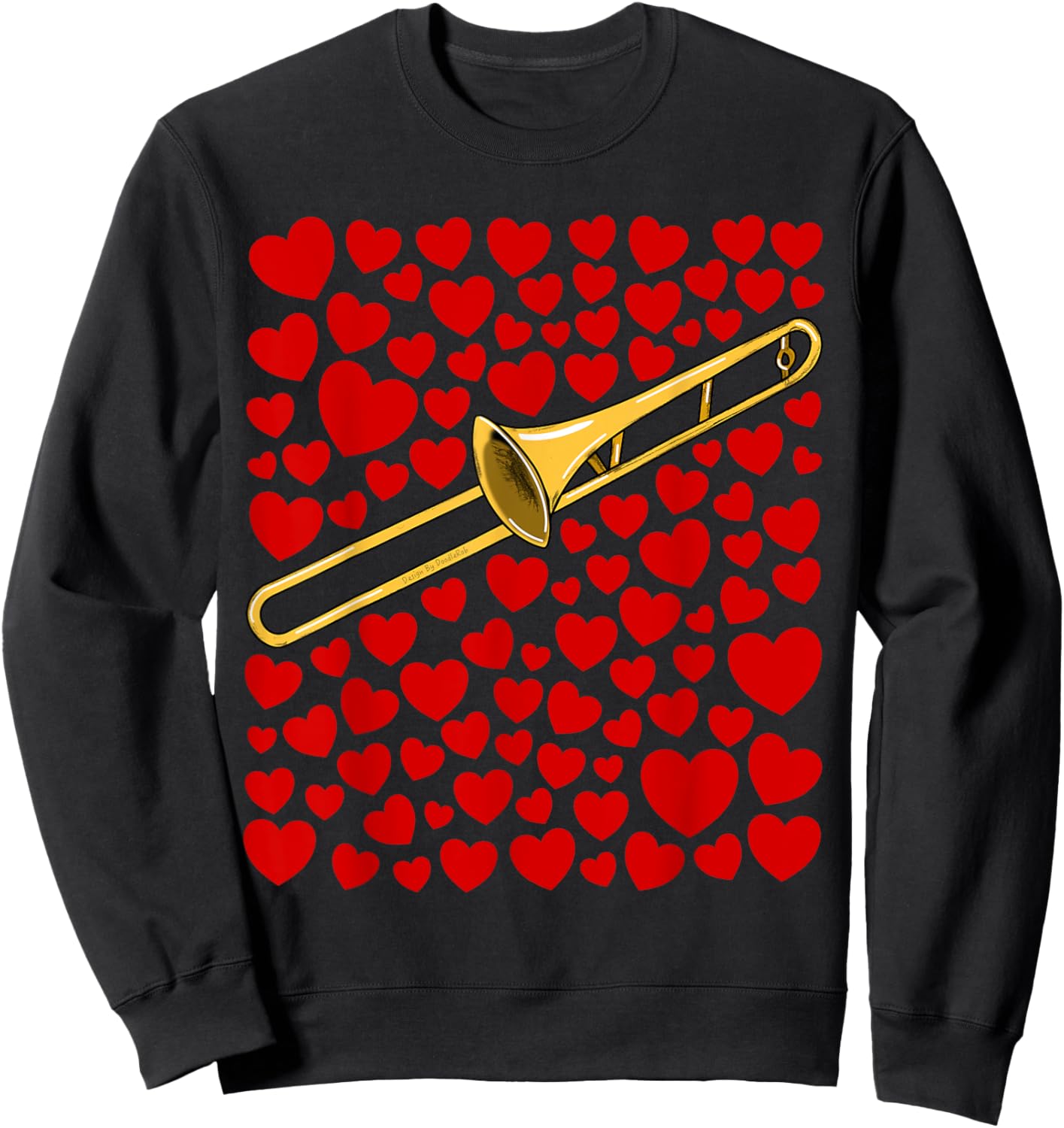 Trombone with Hearts Trombonist Valentines Wedding Musician Sweatshirt - Sweatshirt | Black