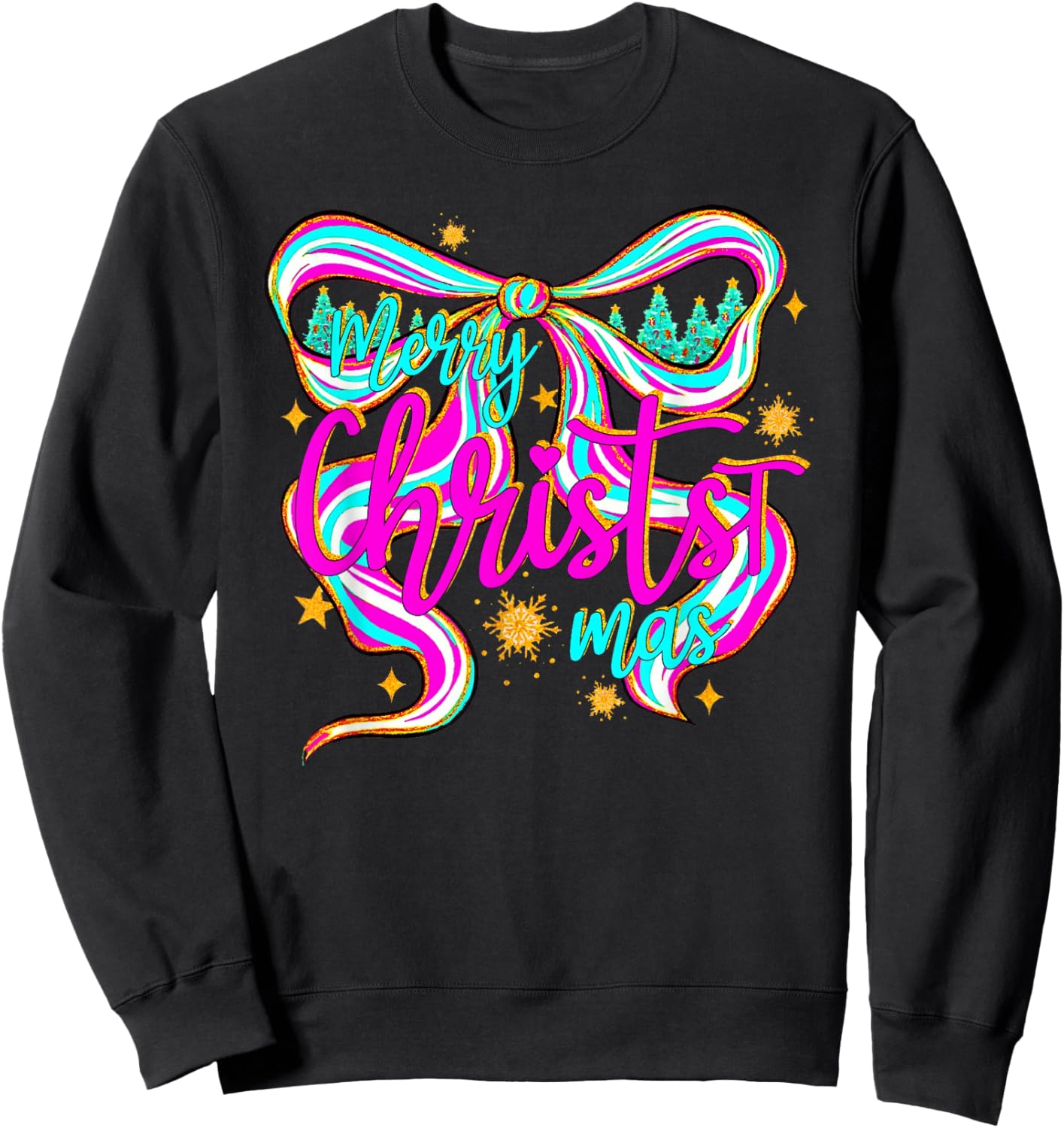 Preppy Merry Christmas Coquette Bow Pink Xmas Tree Girl Sweatshirt - Sweatshirt | Black
