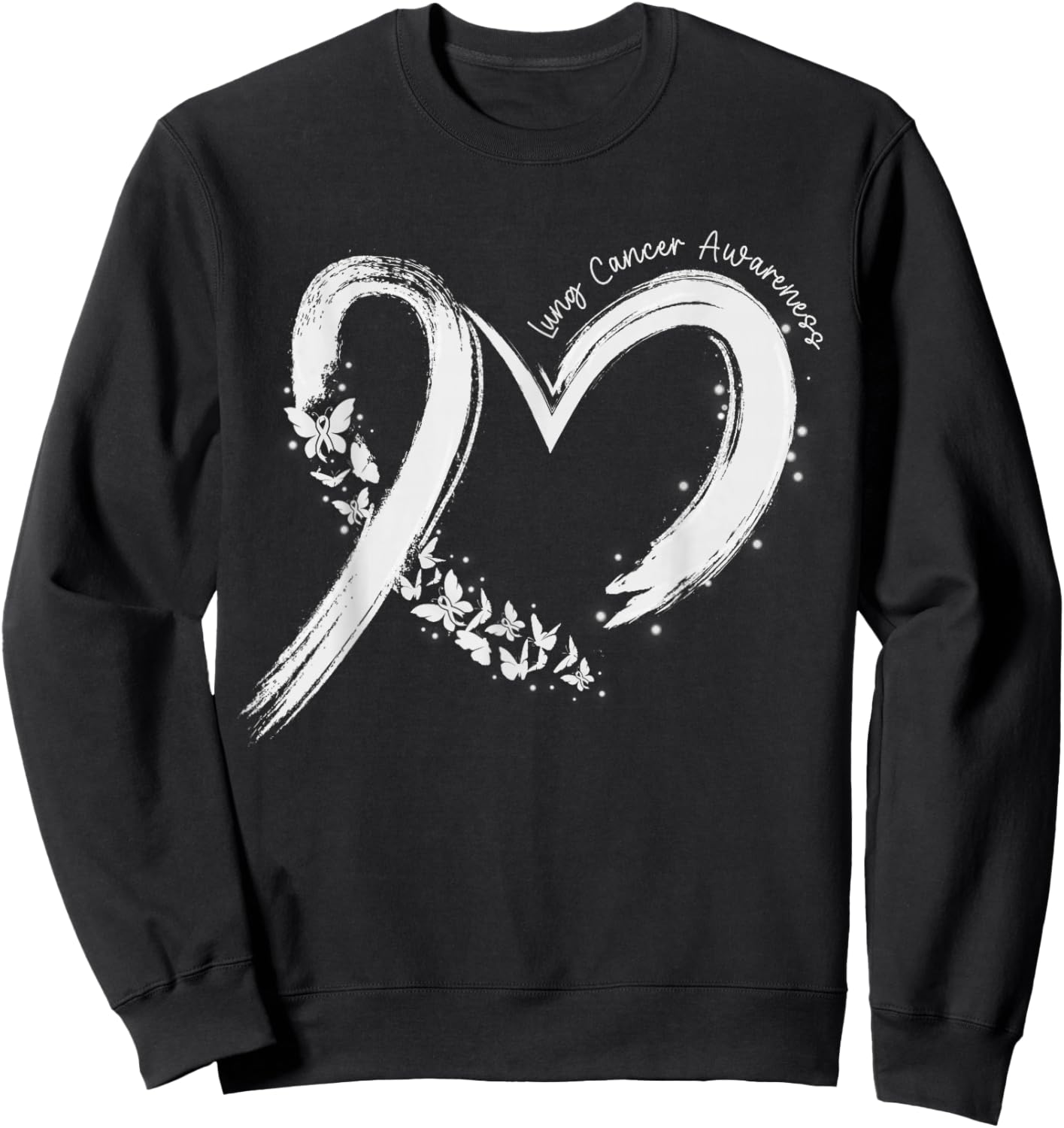 Support Lung Cancer Awareness Heart White Ribbon Women Girls Sweatshirt - Sweatshirt | Black