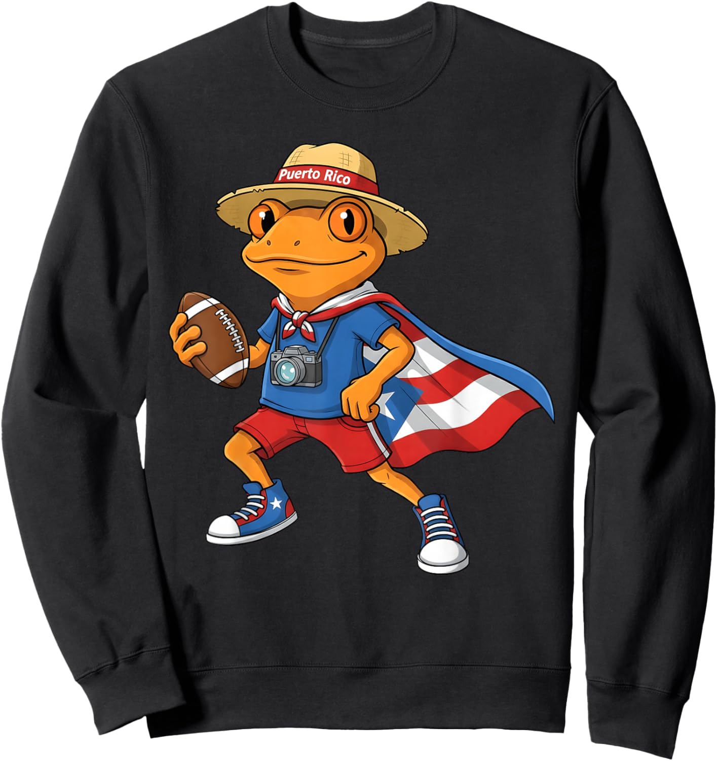 Cool Coqui Frog Puerto Rico Flag Funny Football Boricua Sweatshirt - Sweatshirt | Black