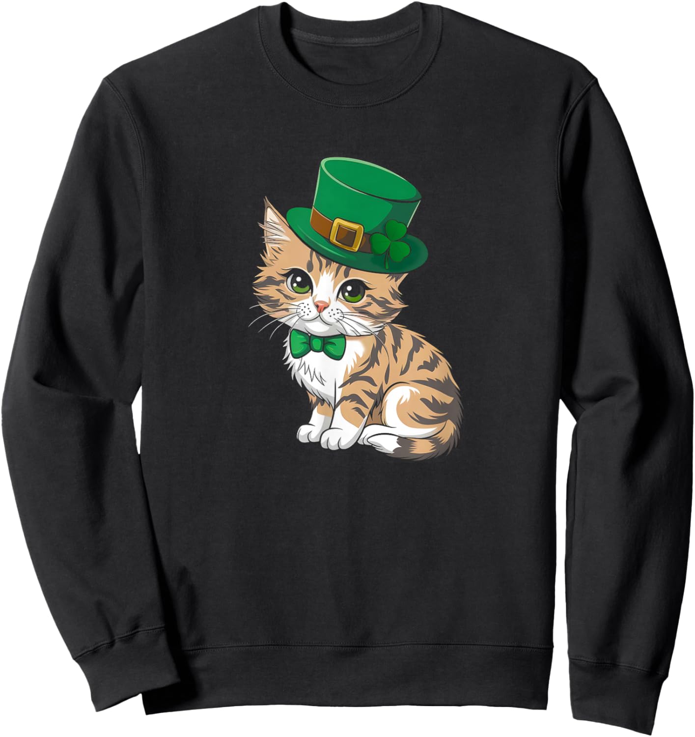 Cute Cat St Patricks Day Lucky Shamrock Saint Pattys Day Sweatshirt - Sweatshirt | Black