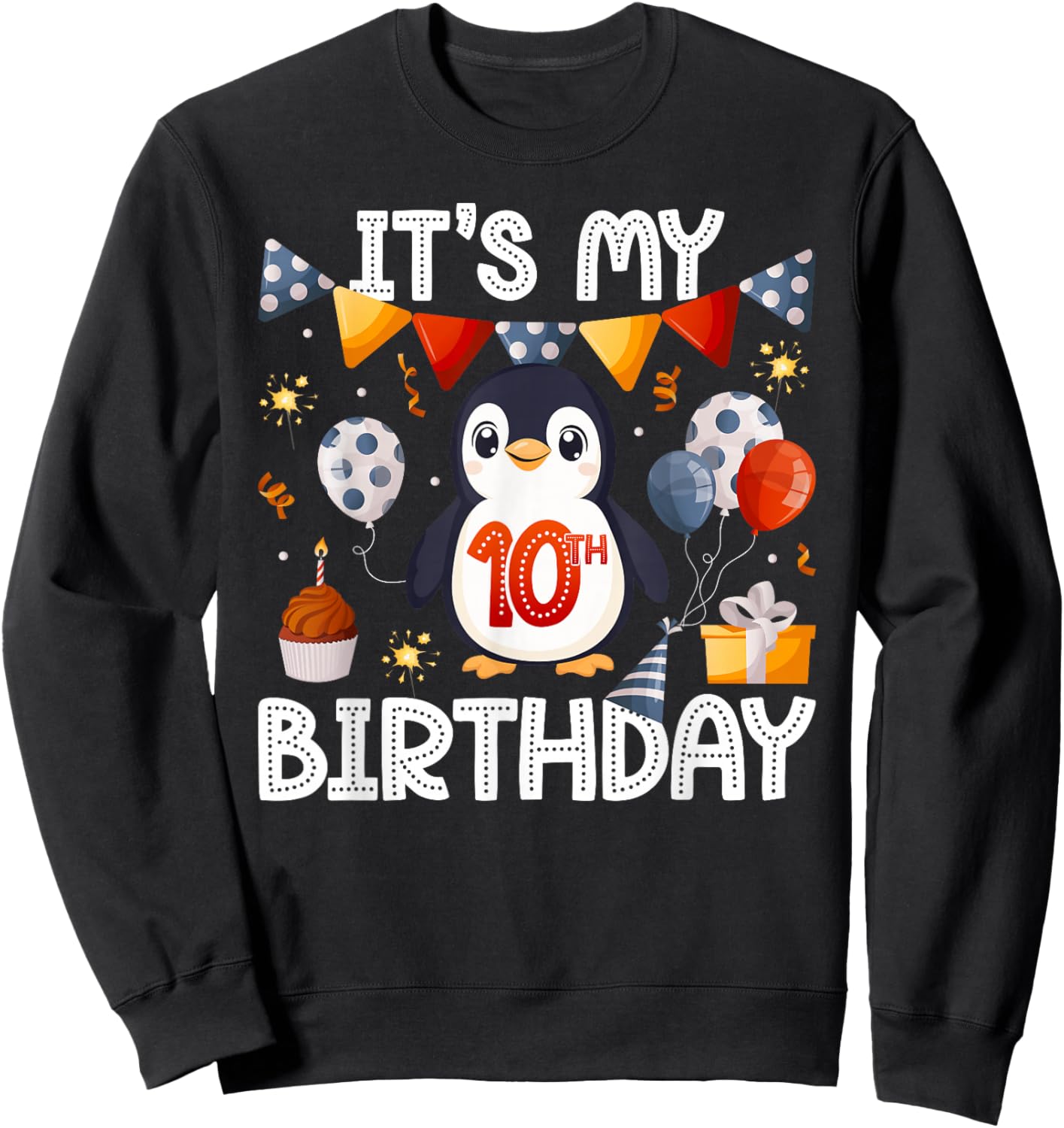10th Penguin Birthday Party Ten Year Old Penguins Sweatshirt - Sweatshirt | Black