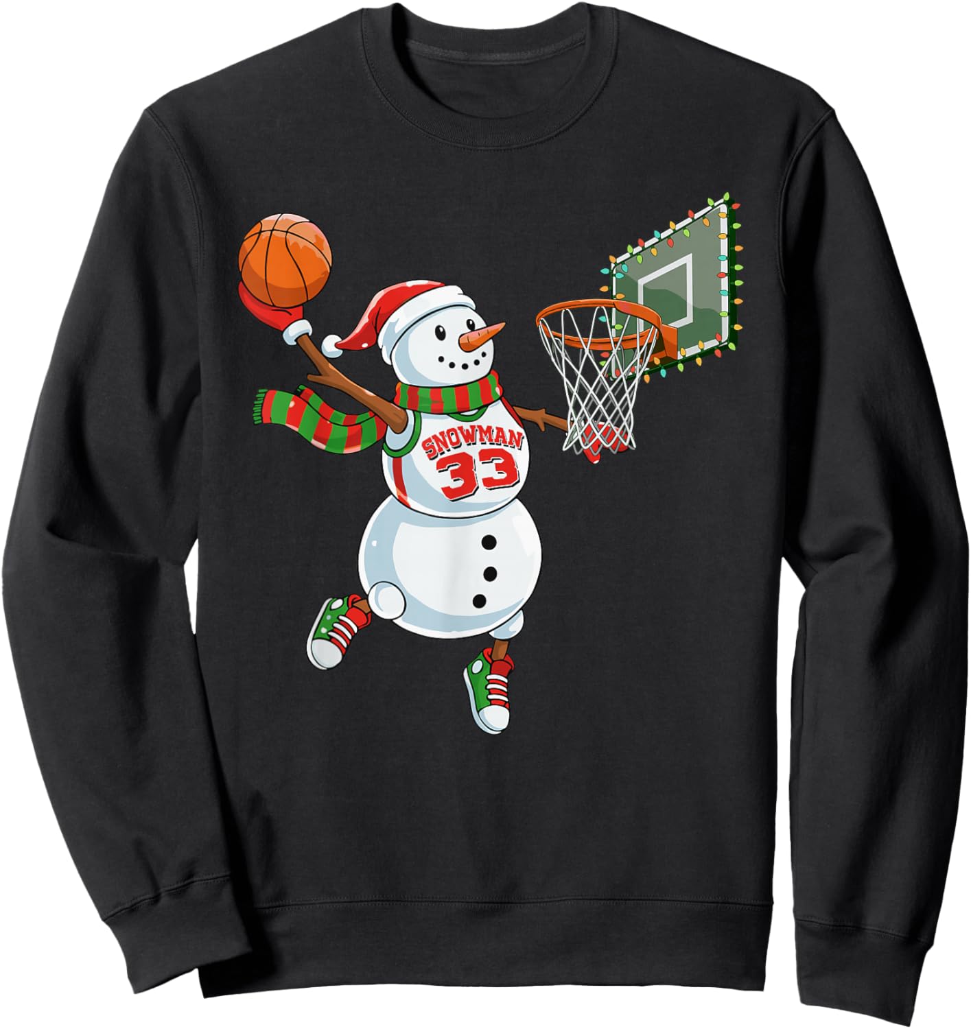 Funny Snowman Playing Basketball Christmas Dunking Graphic Sweatshirt - Sweatshirt | Black