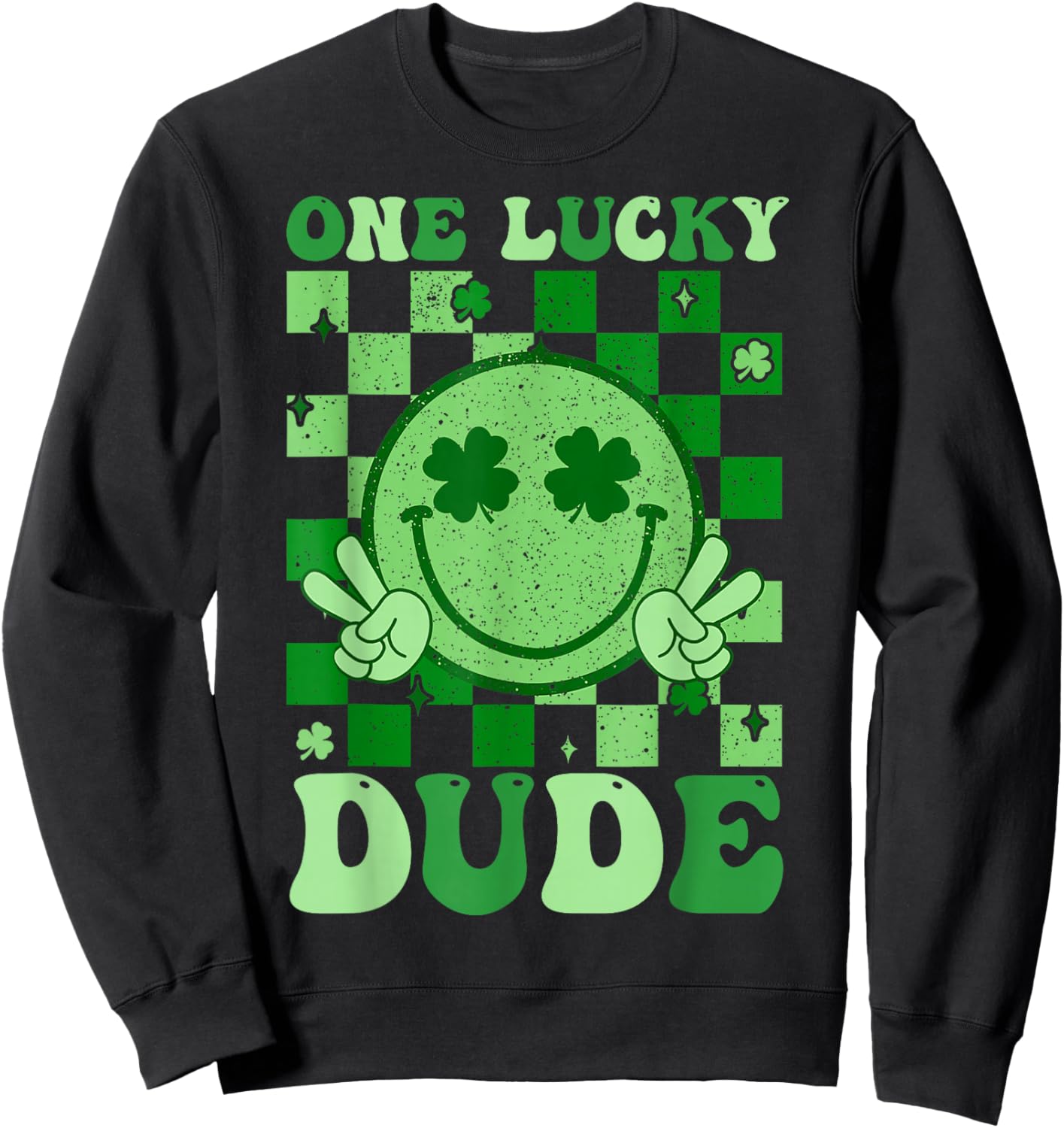 Groovy Lucky Dude Shamrock Smile Boys Kids St. Patrick's Day Sweatshirt - Sweatshirt | Black