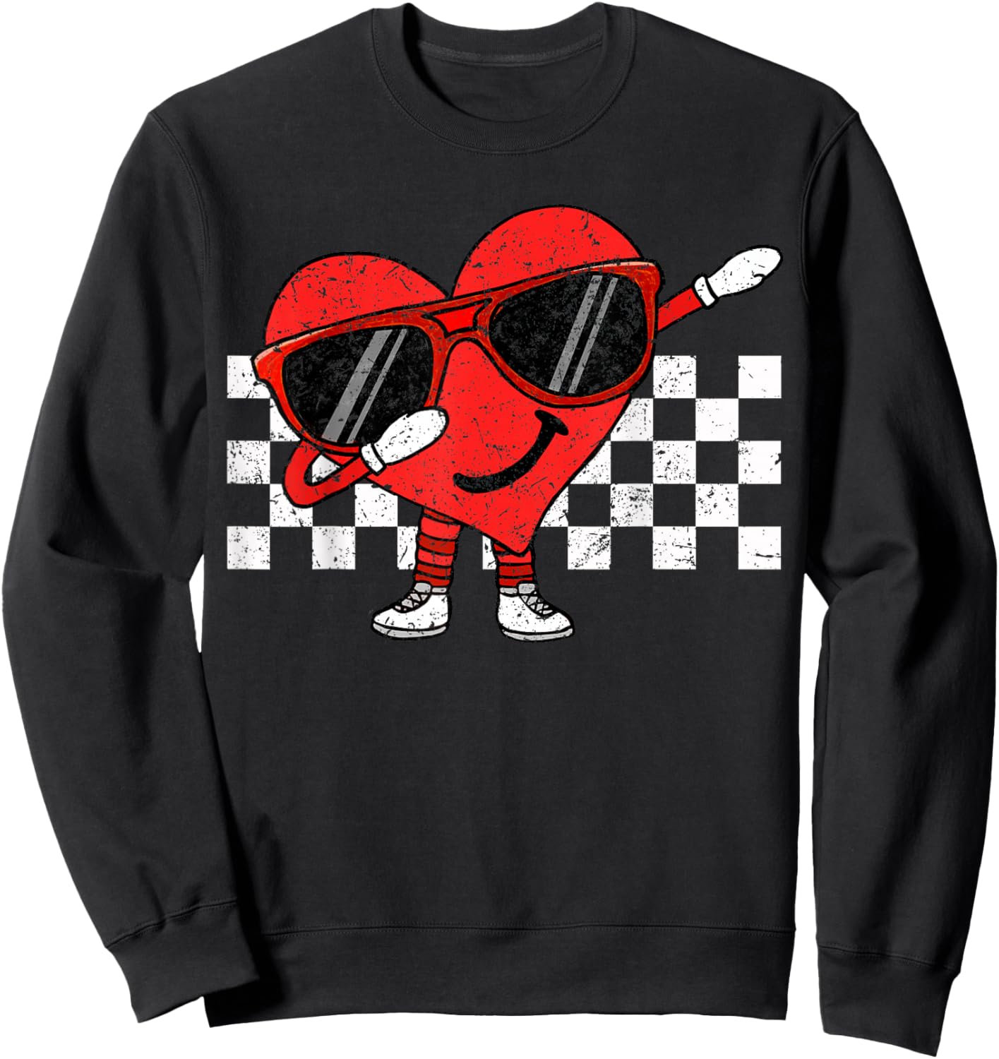 Funny Dabbing Retro Valentines Heart Dab Boys Kids Teens Sweatshirt - Sweatshirt | Black
