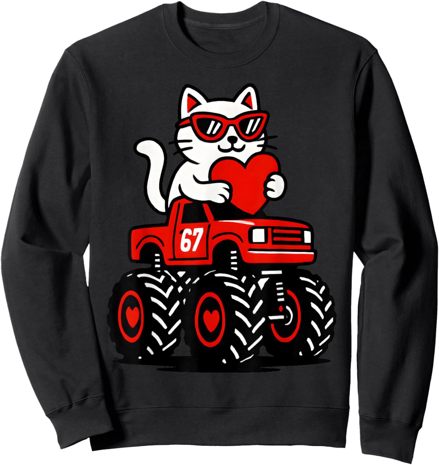 Valentines Day Cat Riding Truck Funny Toddler Boys Girls Sweatshirt - Sweatshirt | Black