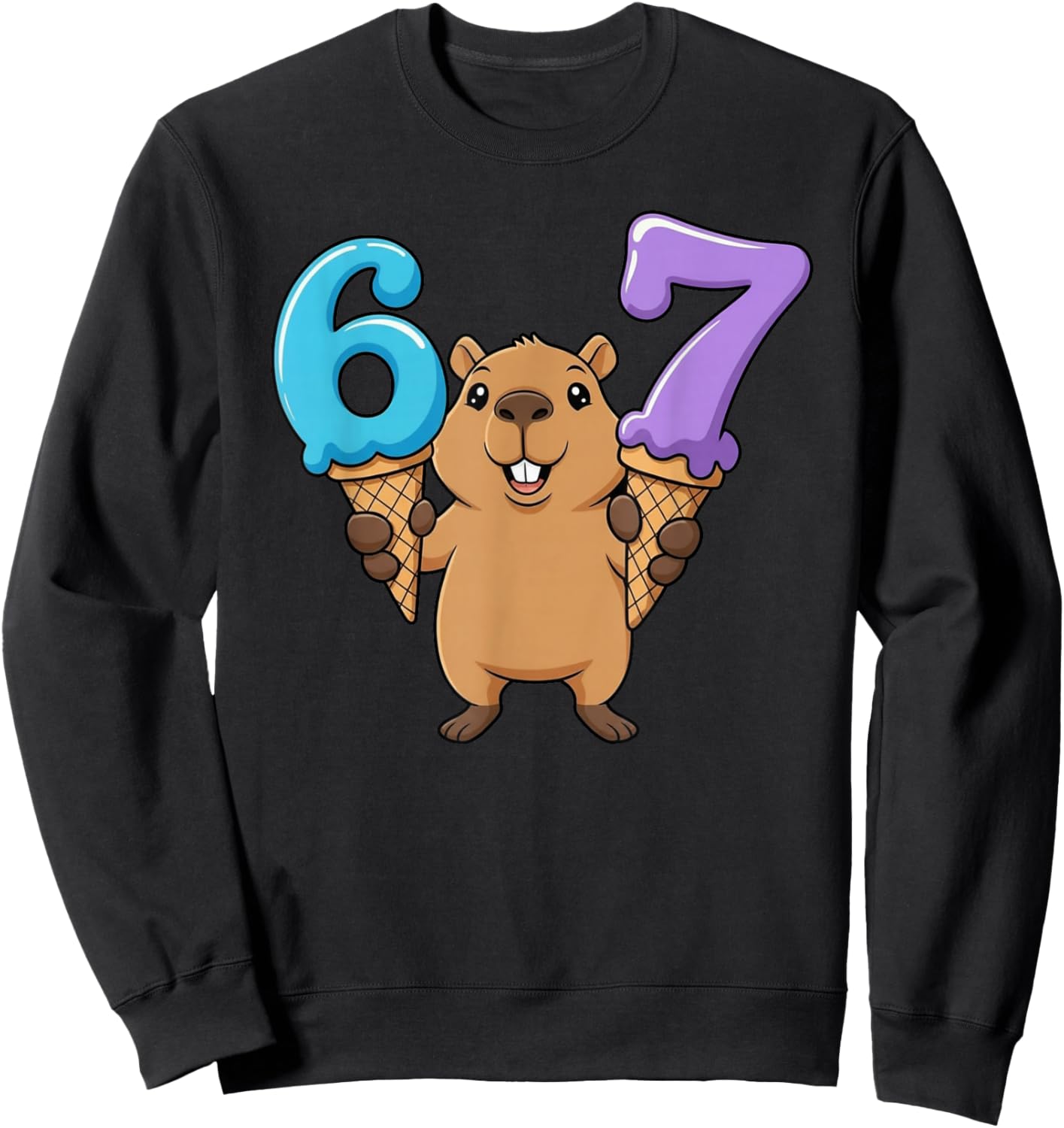 67 Capybara Six Seven Ice Cream Drip Funny Sweatshirt - Sweatshirt | Black