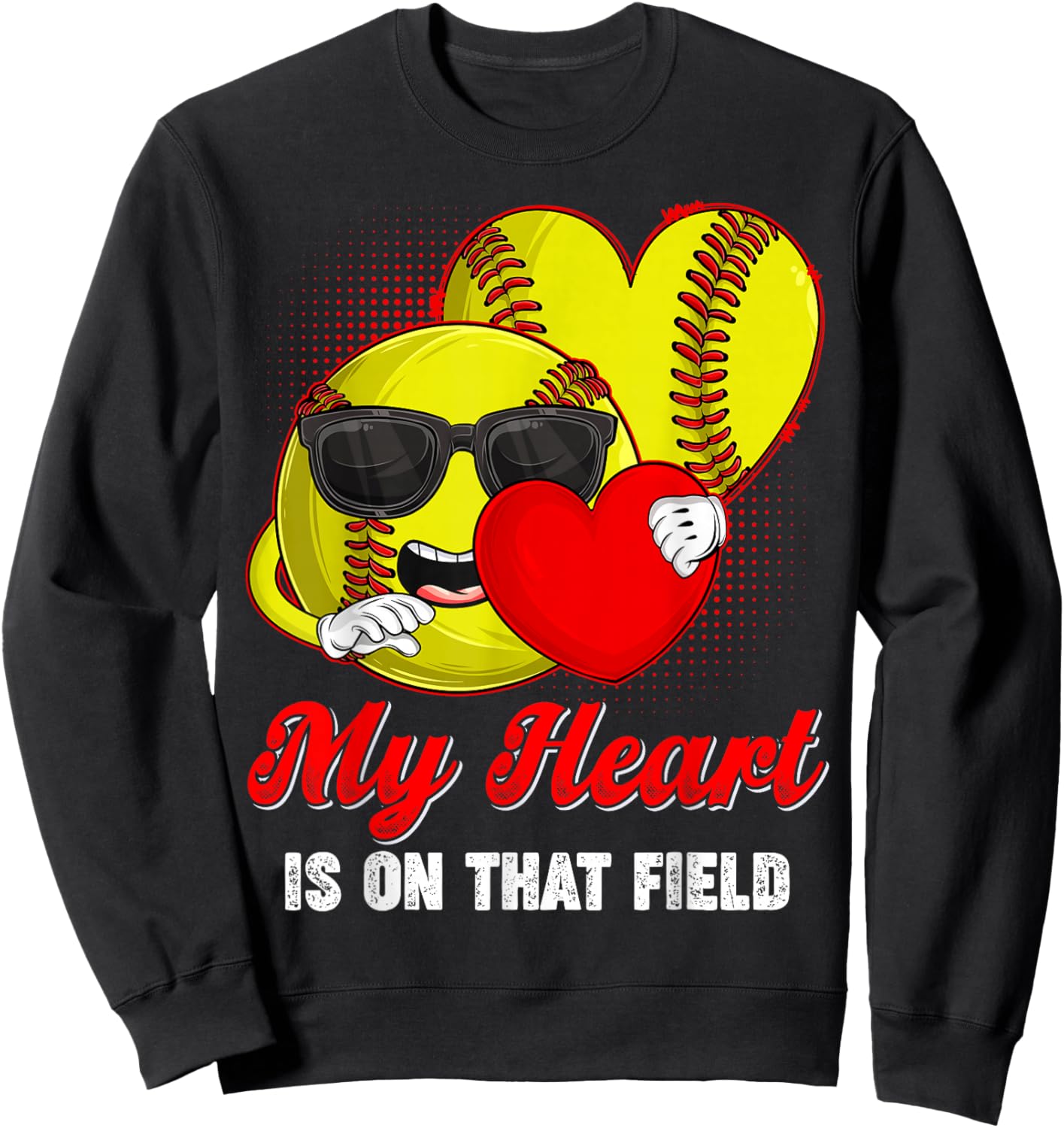My Heart is On That Field Softball Valentines Boys Men Sweatshirt - Sweatshirt | Black