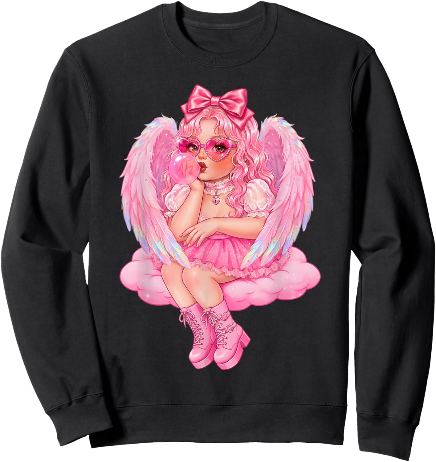Retro Cupid Valentine Day Cute Vintage Cupid Blowing Bubble Sweatshirt - Sweatshirt | Black
