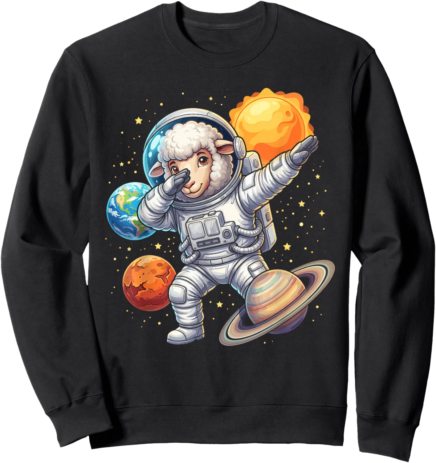 Sheep Astronaut Dabbing Funny Space Animal for Kids Sweatshirt - Sweatshirt | Black