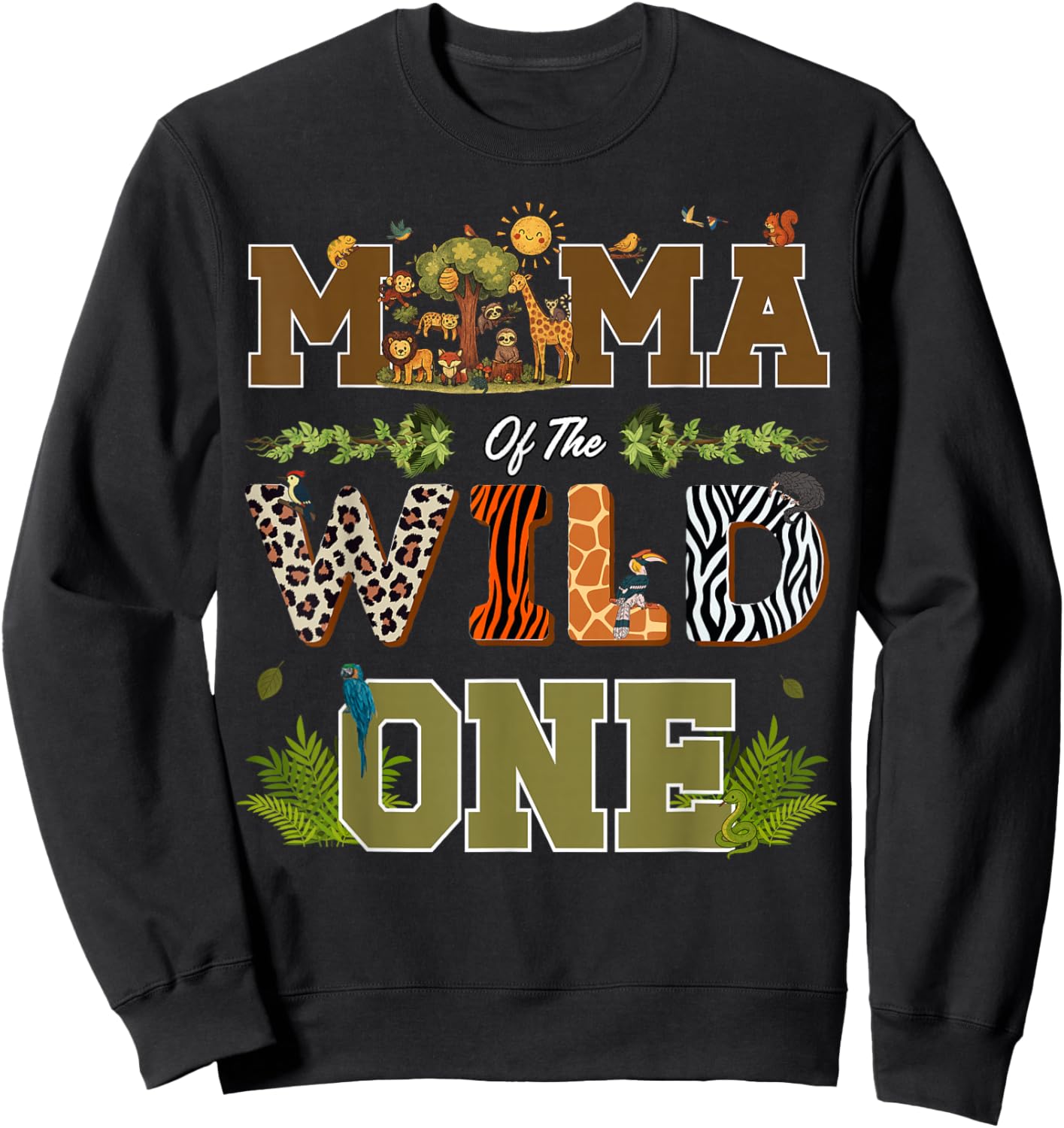 Mama of The Wild One 1st Birthday Safari Sweatshirt - Sweatshirt | Black