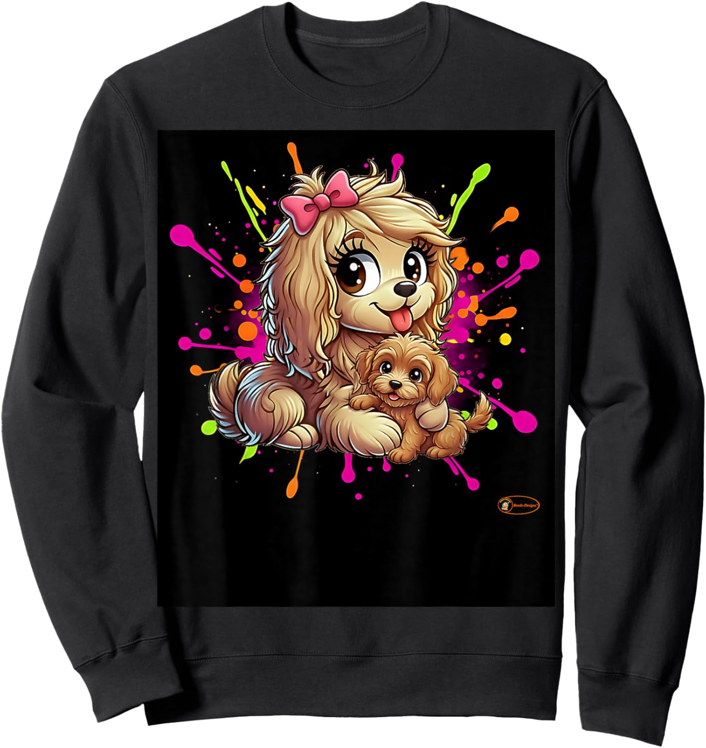 Cute Puppy Love Cartoon Design for Kids and Dog Lovers Sweatshirt - Sweatshirt | Black