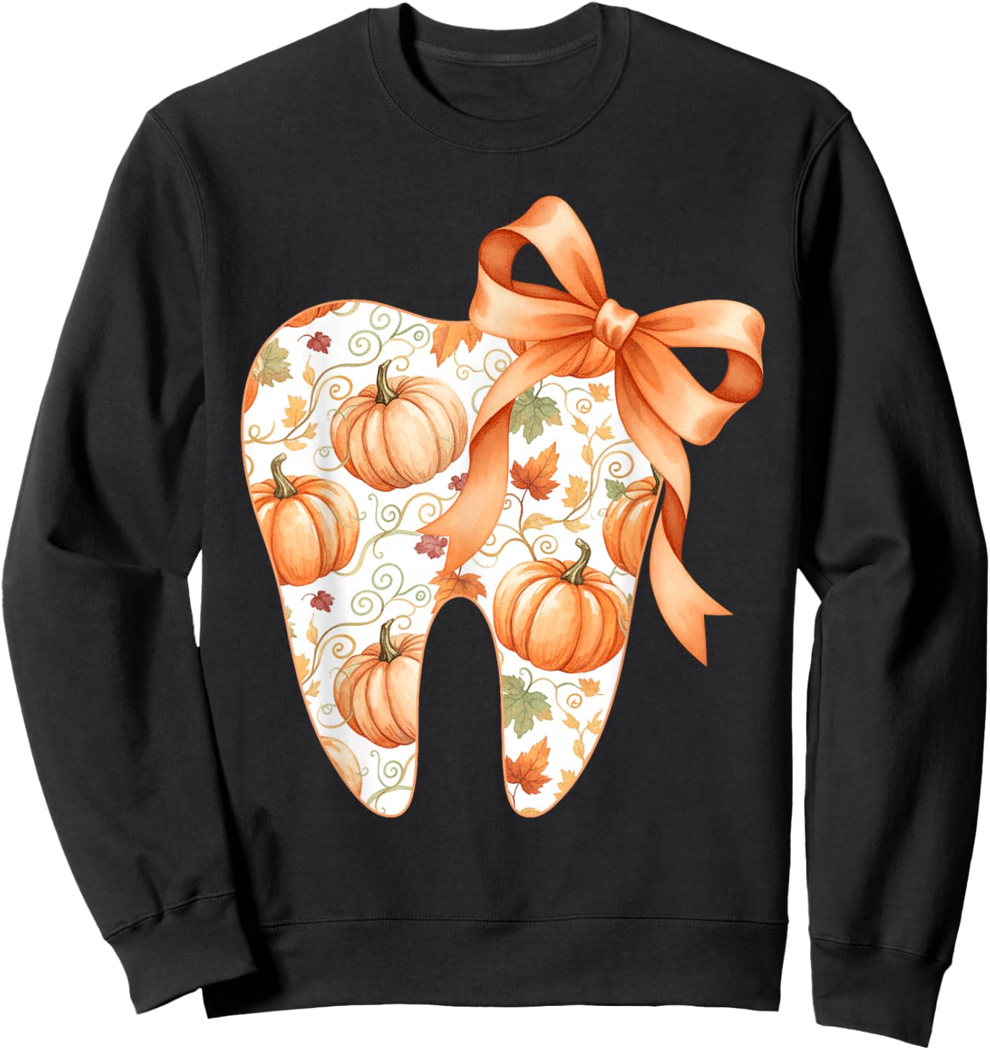 Tooth Coquette Bow Dentist Thanksgiving Dental Assistant Sweatshirt - Sweatshirt | Black