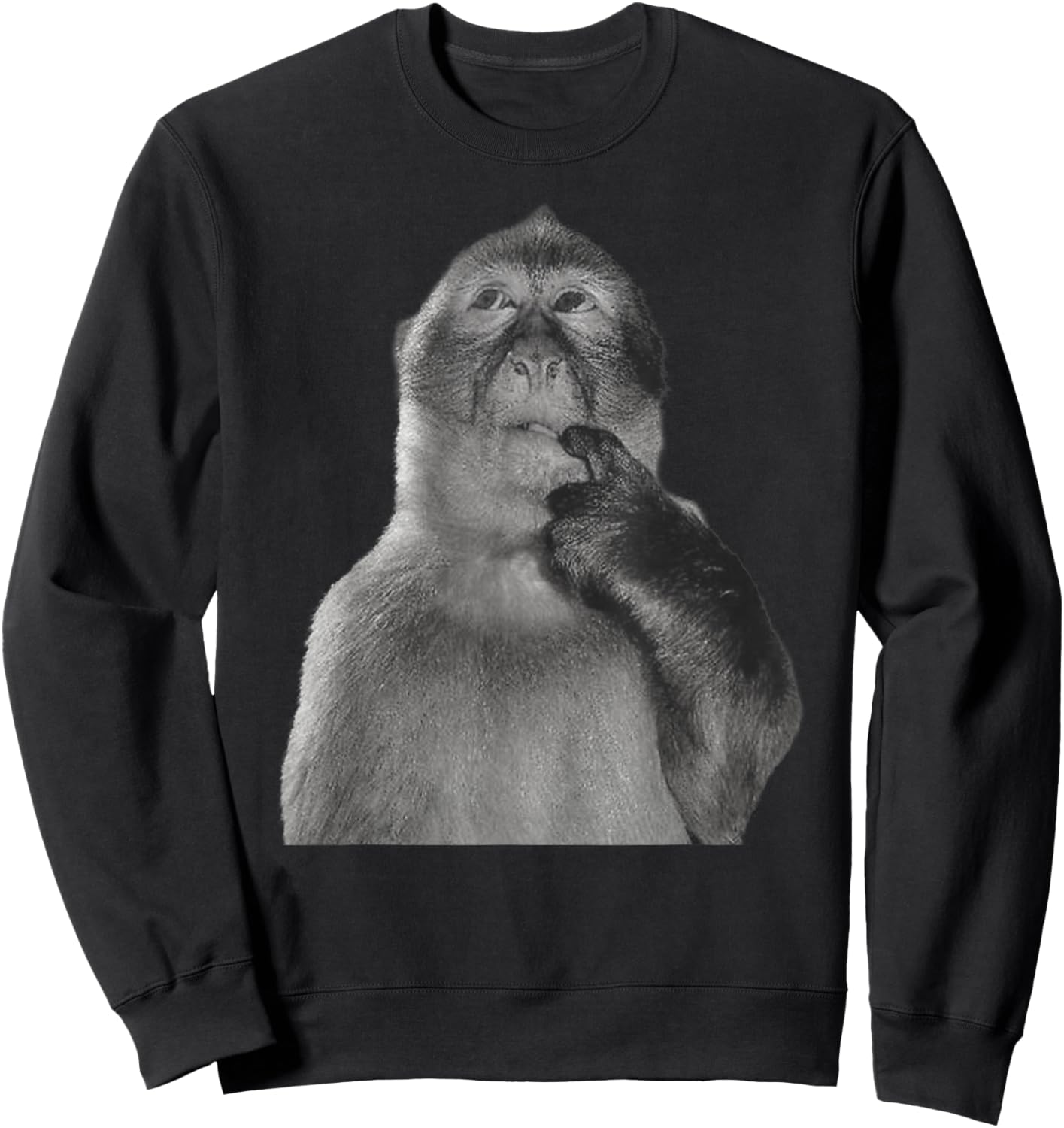 Funny Thinking Monkey Dank Meme Gen Z Joke Humor Sweatshirt - Sweatshirt | Black
