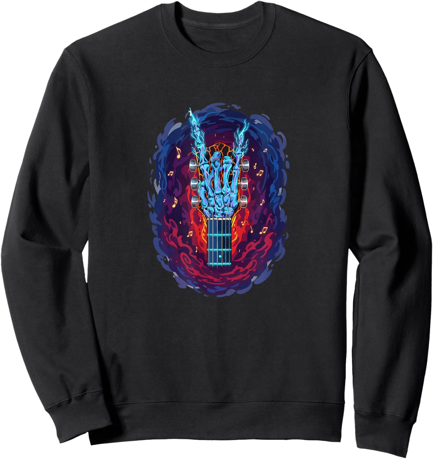 Rock On Skeleton Hand Guitar Gifts Men Rock Band Sweatshirt - Sweatshirt | Black