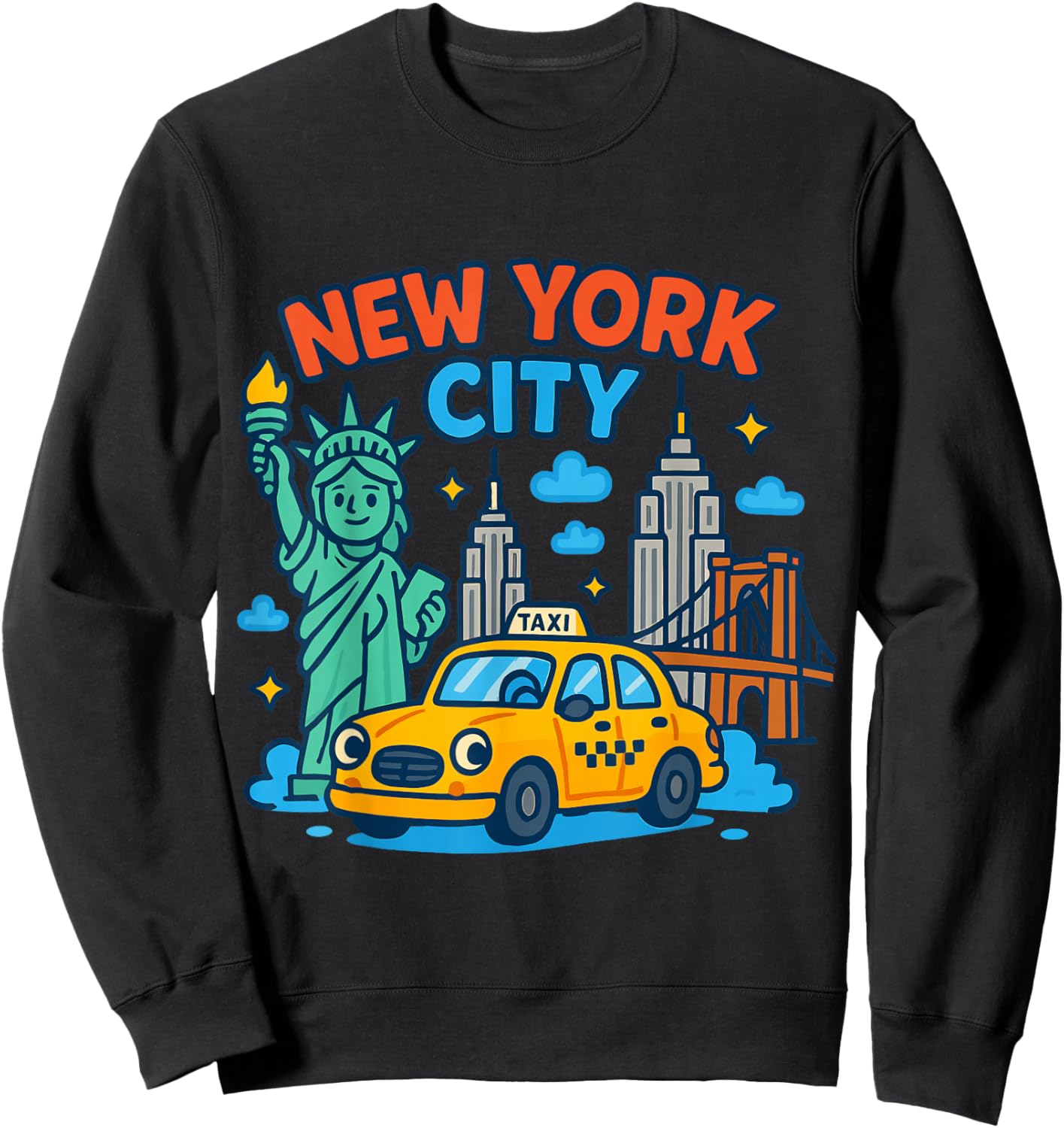 New York City Icons Cartoon Style Kids Trip Travel Souvenir Sweatshirt - Sweatshirt | Black