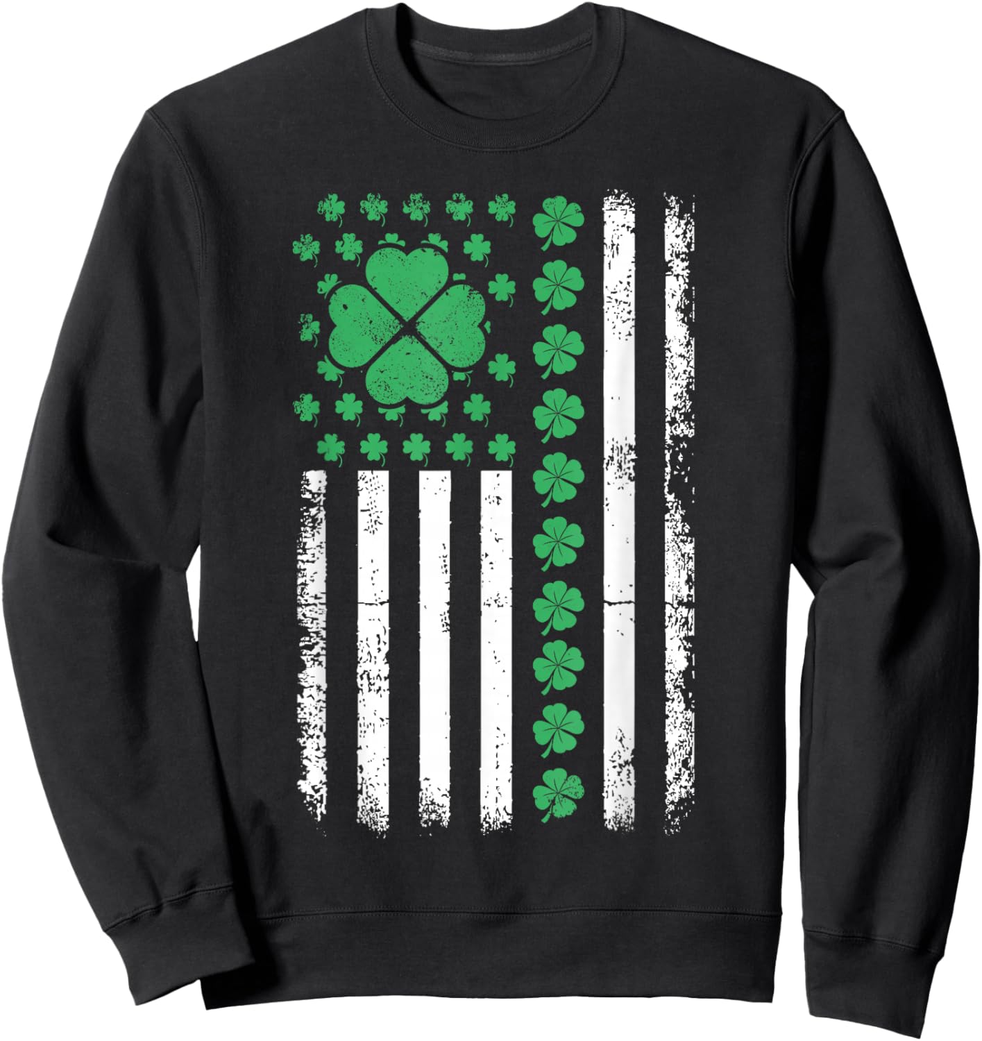 US American Flag Design with Shamrocks for St Patricks Day Sweatshirt - Sweatshirt | Black