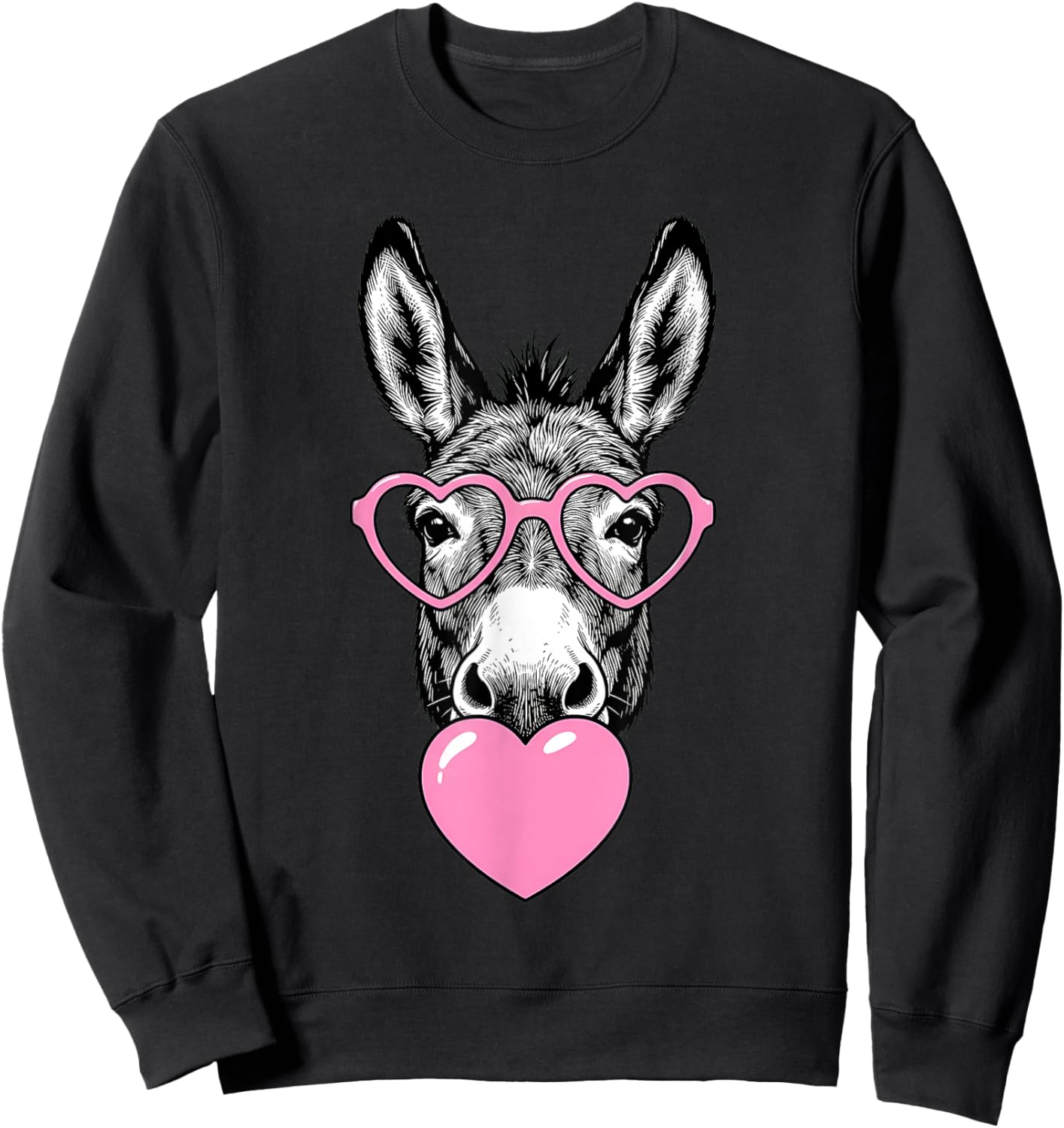 Cute Donkey Blowing Pink Valentine Heart Bubble Gum Sweatshirt - Sweatshirt | Black