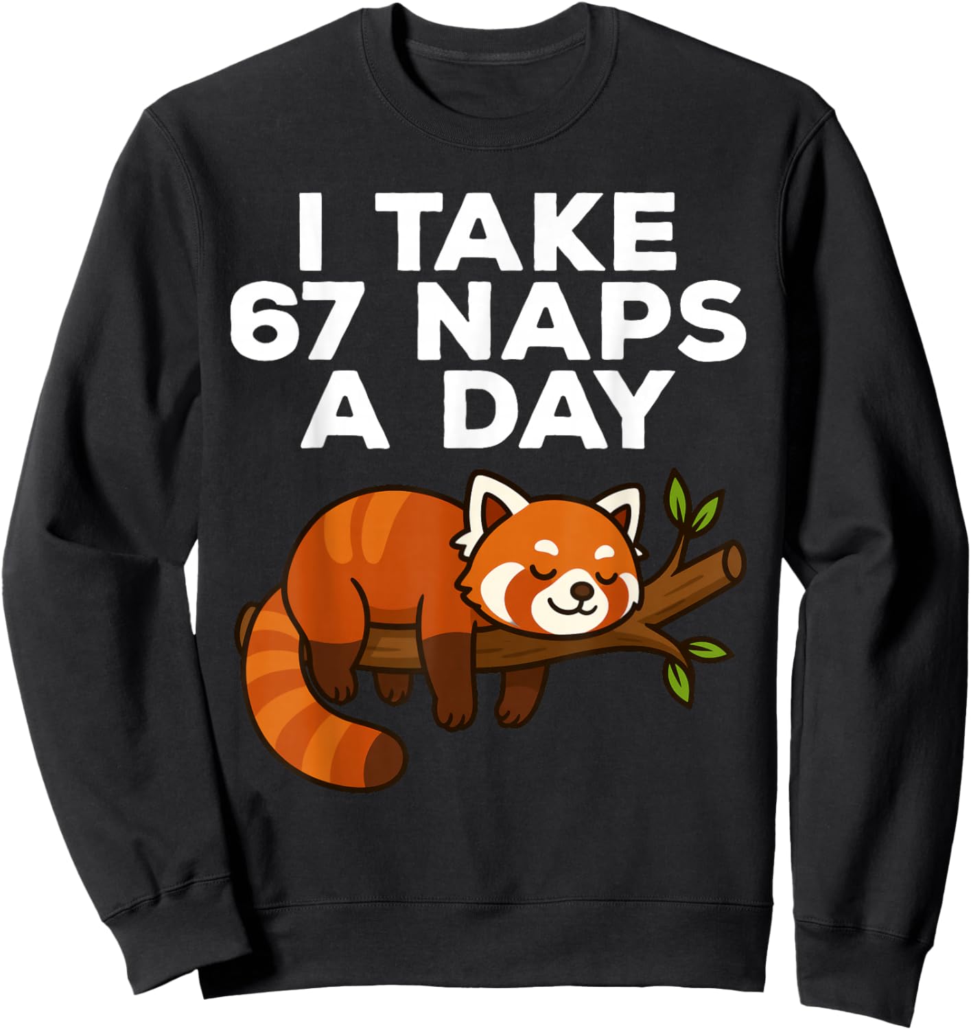 I Take 67 Naps A Day Funny Red Panda Meme Six Seven Sweatshirt - Sweatshirt | Black