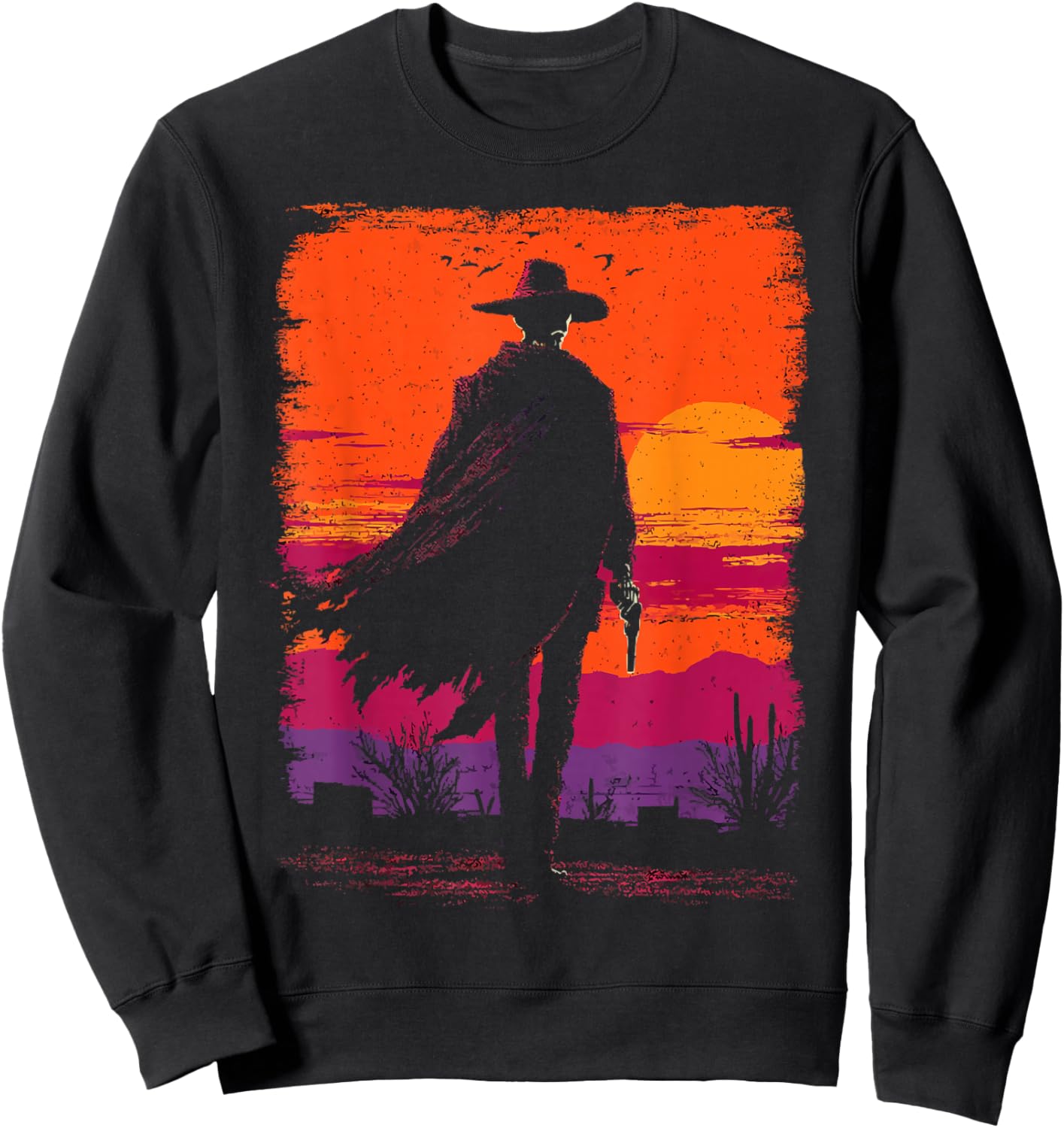 Skeleton Cowboy Gunslinger Desert Sunset Western Gothic Sweatshirt - Sweatshirt | Black