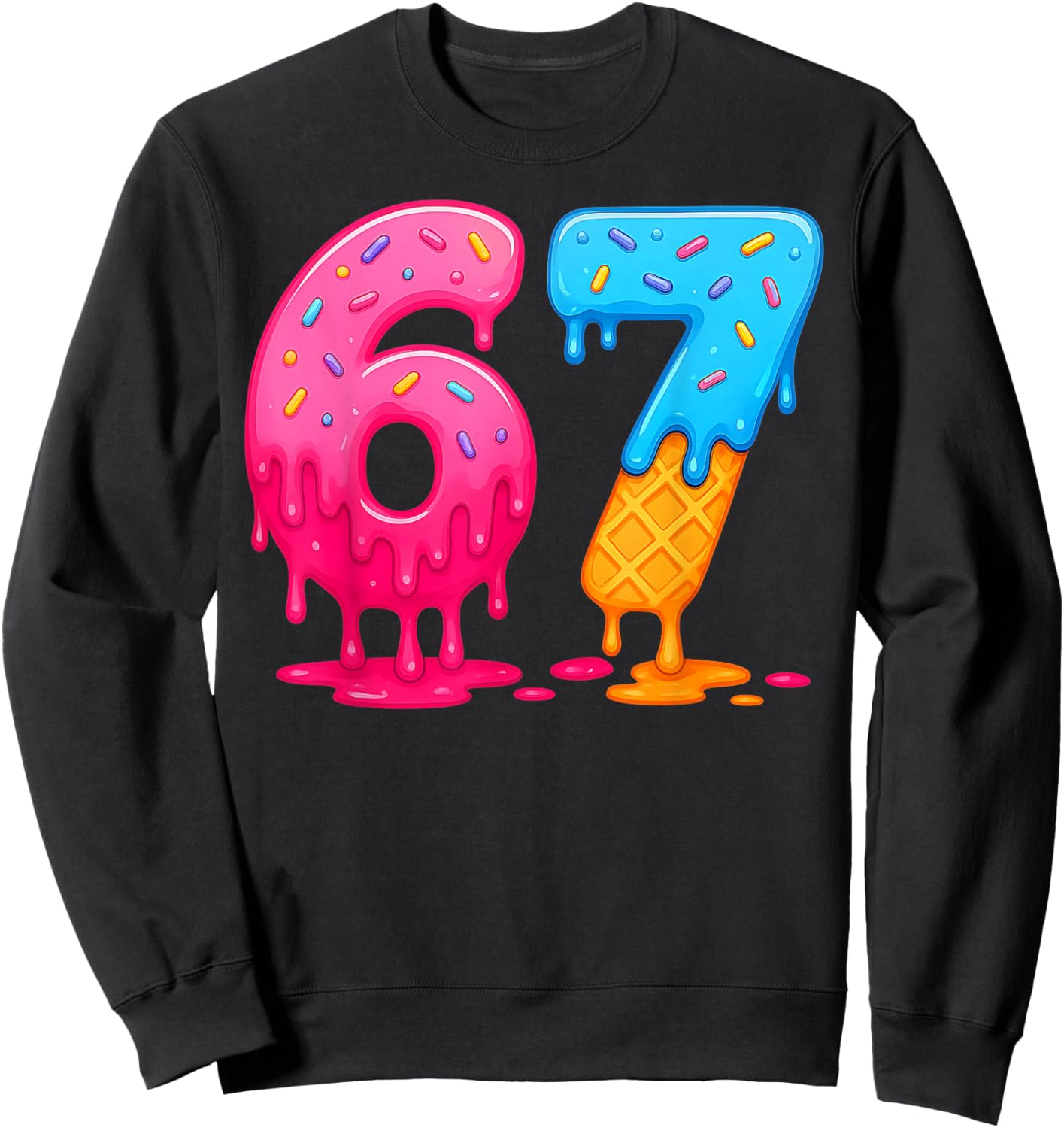 6 7 Meme Six Seven Ice Cream Drip Sweatshirt - Sweatshirt | Black