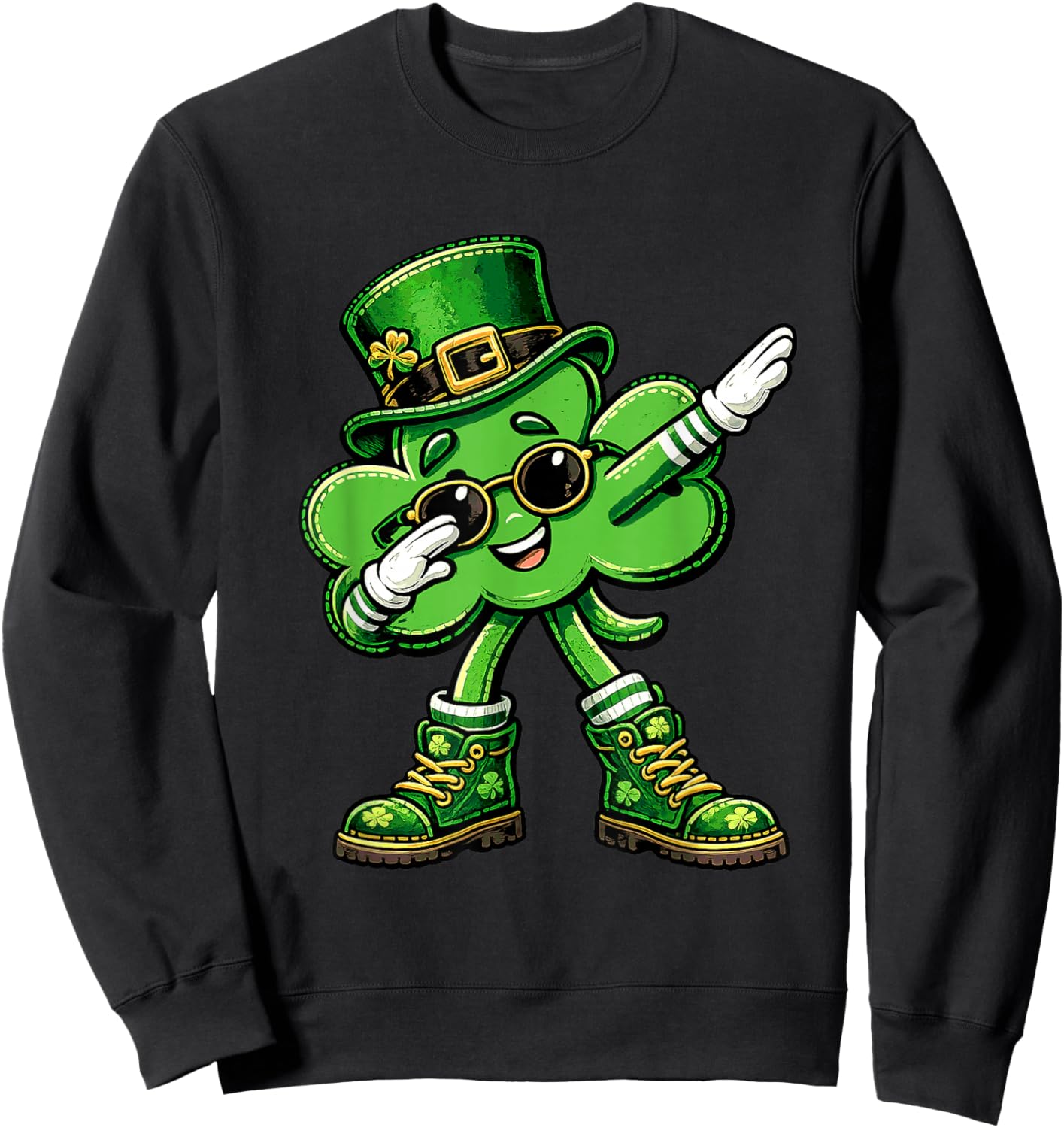 Shamrock Dabbing Funny St Patricks Day Lucky Kids Boys Sweatshirt - Sweatshirt | Black