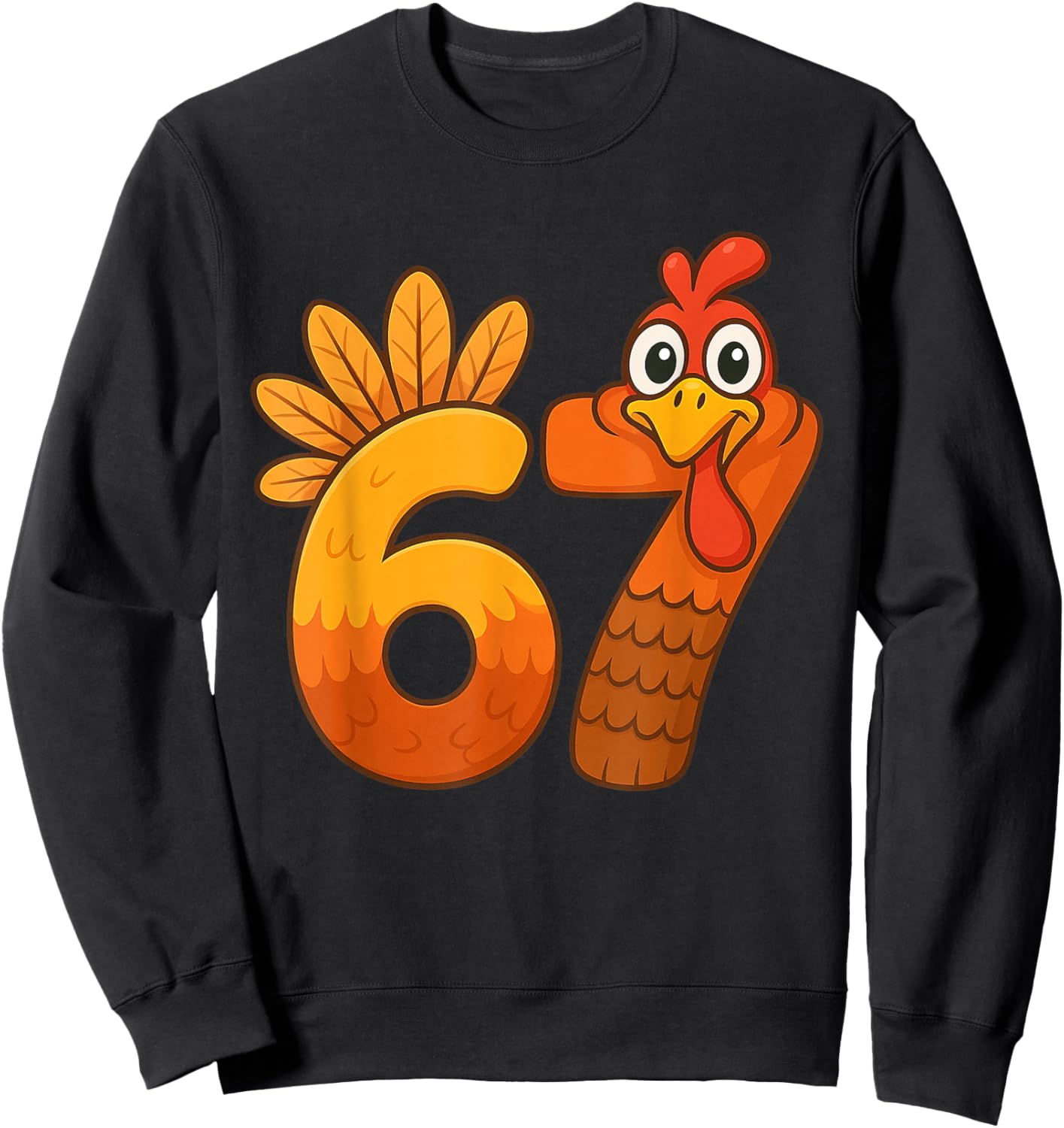 Funny Six Seven 6 7 Meme Thanksgiving Kids Boys Girls Turkey Sweatshirt - Sweatshirt | Black