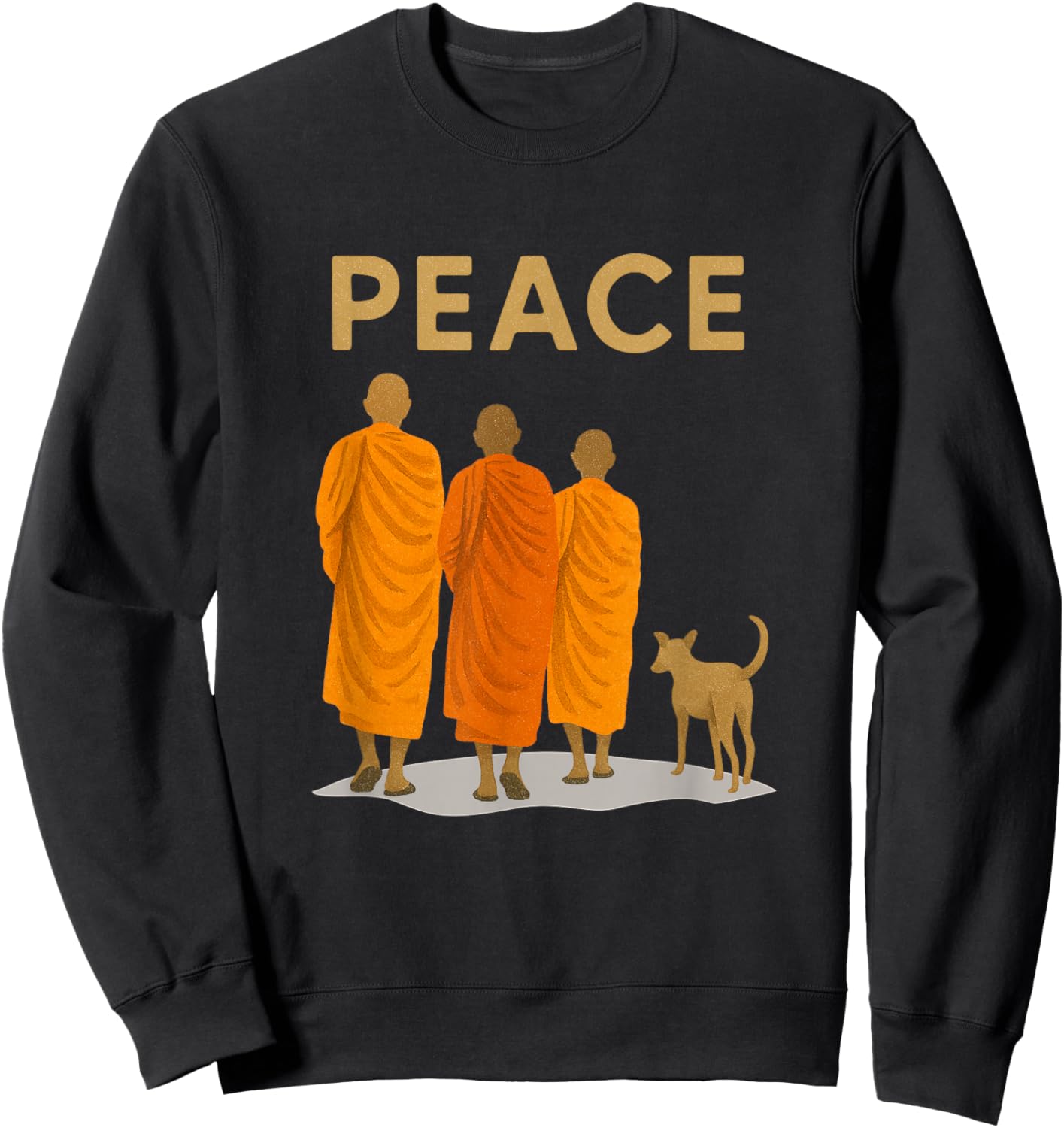 Peace Walking Monk & Dog Zen Art Sweatshirt - Sweatshirt | Black