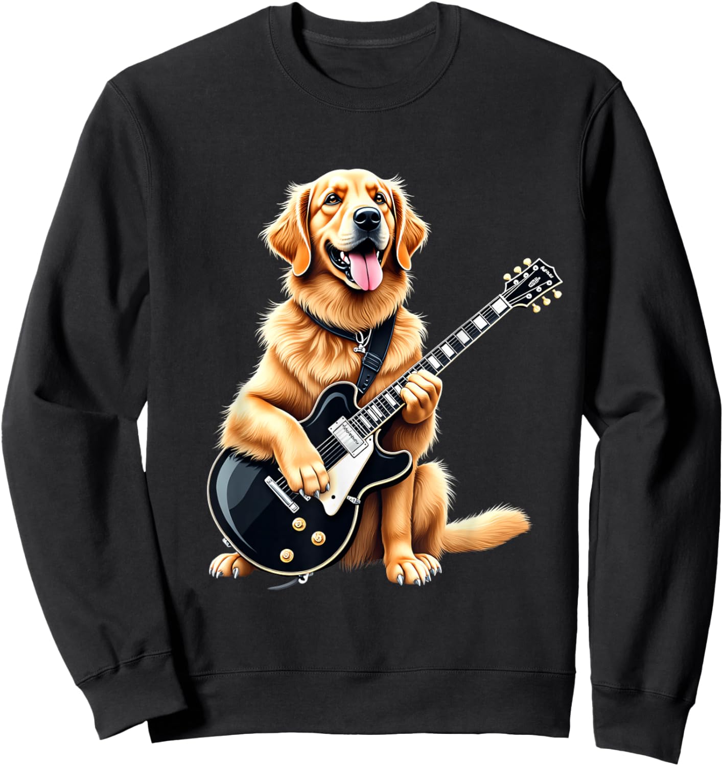 Funny Golden Retriever Playing Electric Guitar Music Lovers Sweatshirt - Sweatshirt | Black