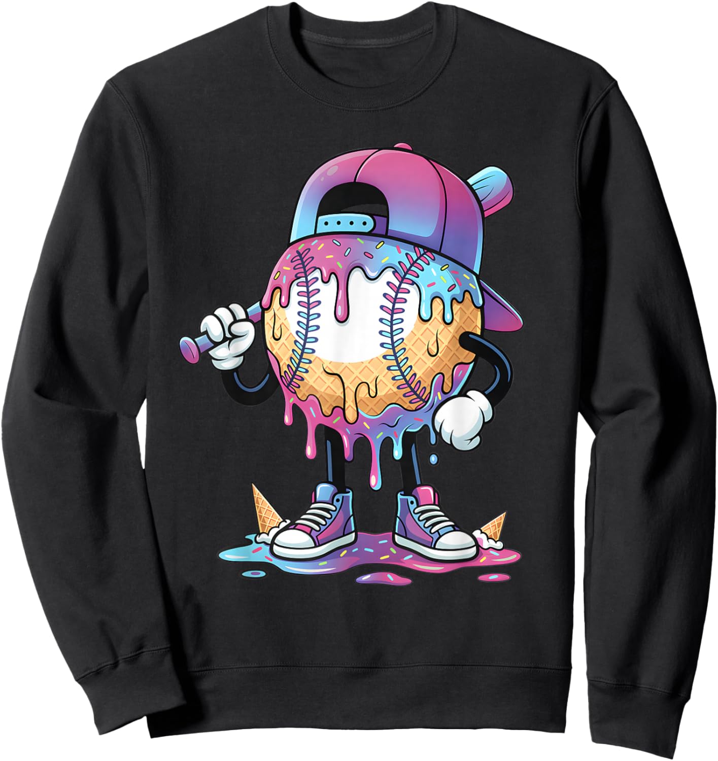 Baseball Drip for Boys Ice Cream Drip Baseball Sport Lover Sweatshirt - Sweatshirt | Black
