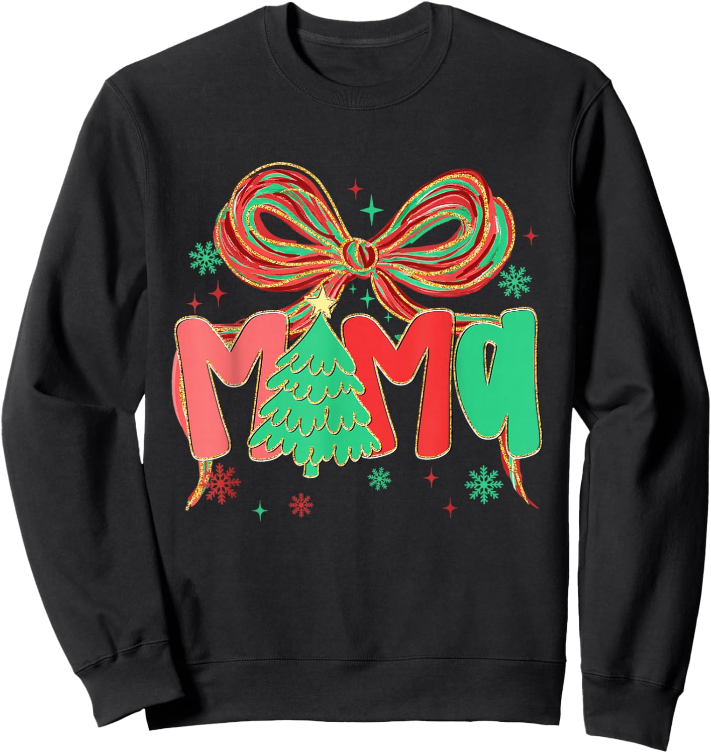 Coquette Bow Mama Christmas Tree Festive Holiday Xmas Mom Sweatshirt - Sweatshirt | Black