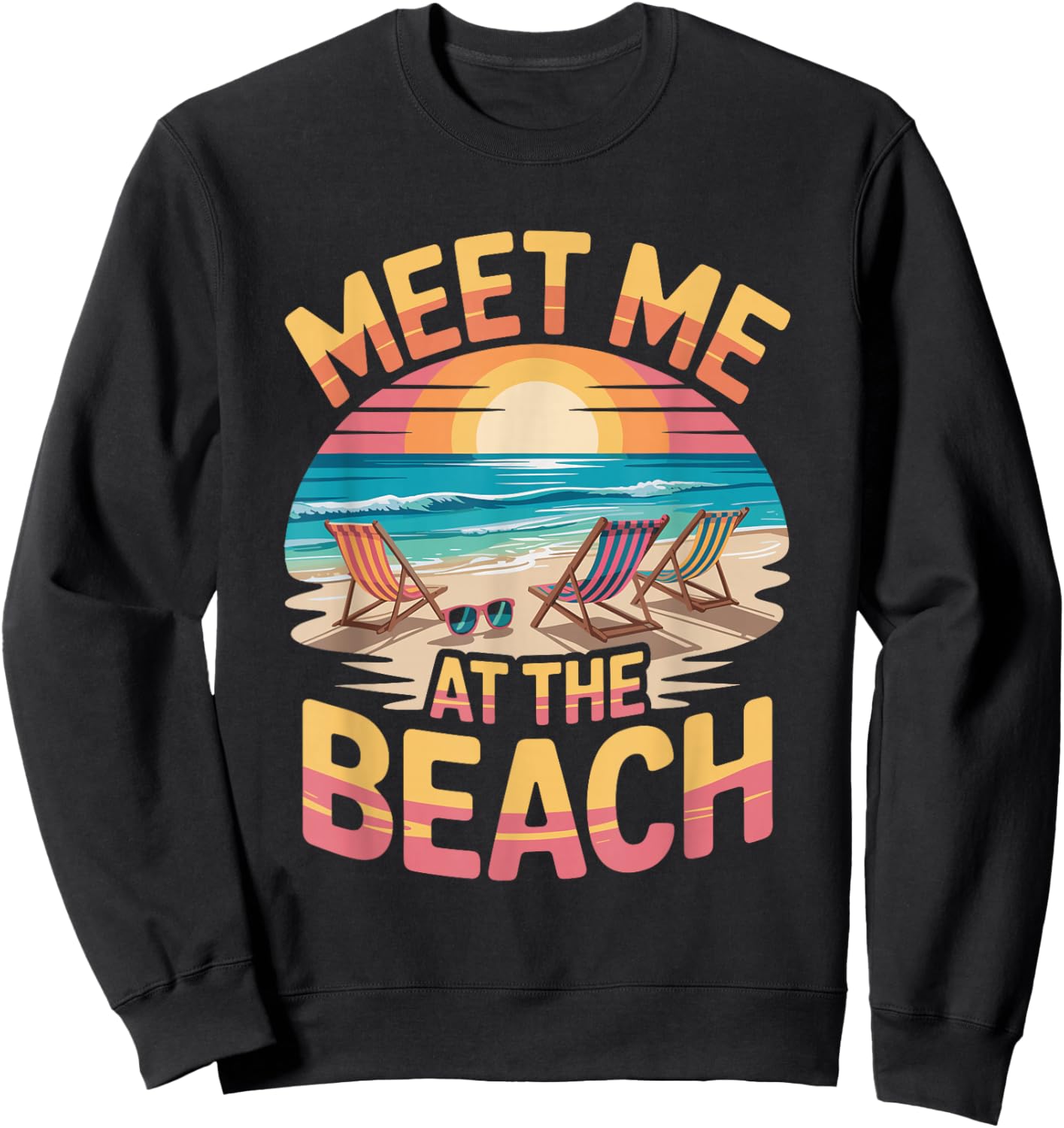Vintage Palm Trees Retro Ocean Meet Me at Beach Summer Sweatshirt - Sweatshirt | Black