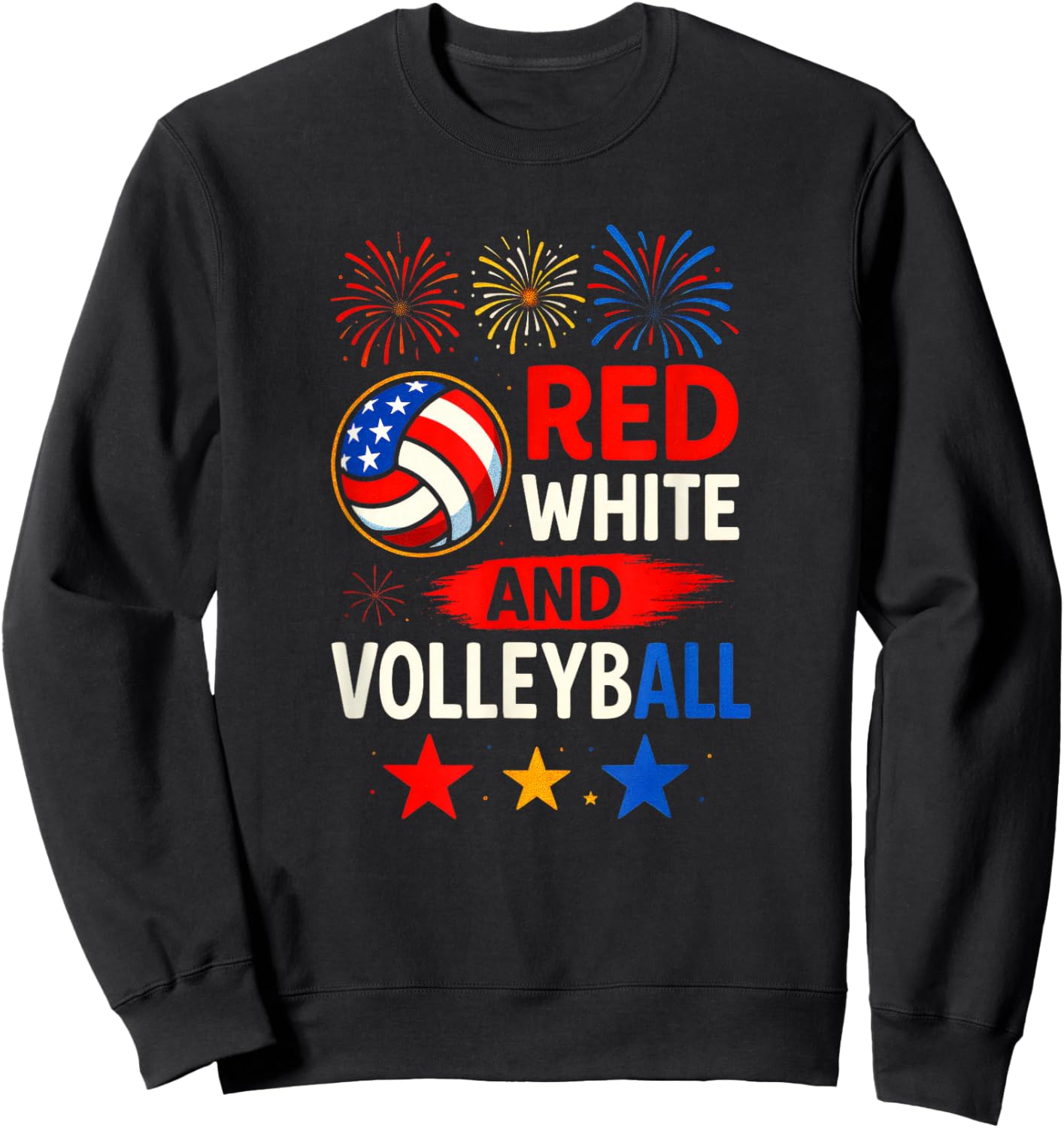 RED White and Volleyball - American Flag Sweatshirt - Sweatshirt | Black