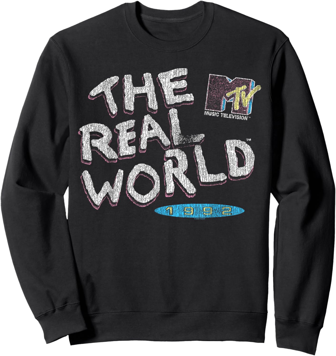 The Real World 1992 Distressed MTV Logo Vintage TV Sweatshirt - Sweatshirt | Black