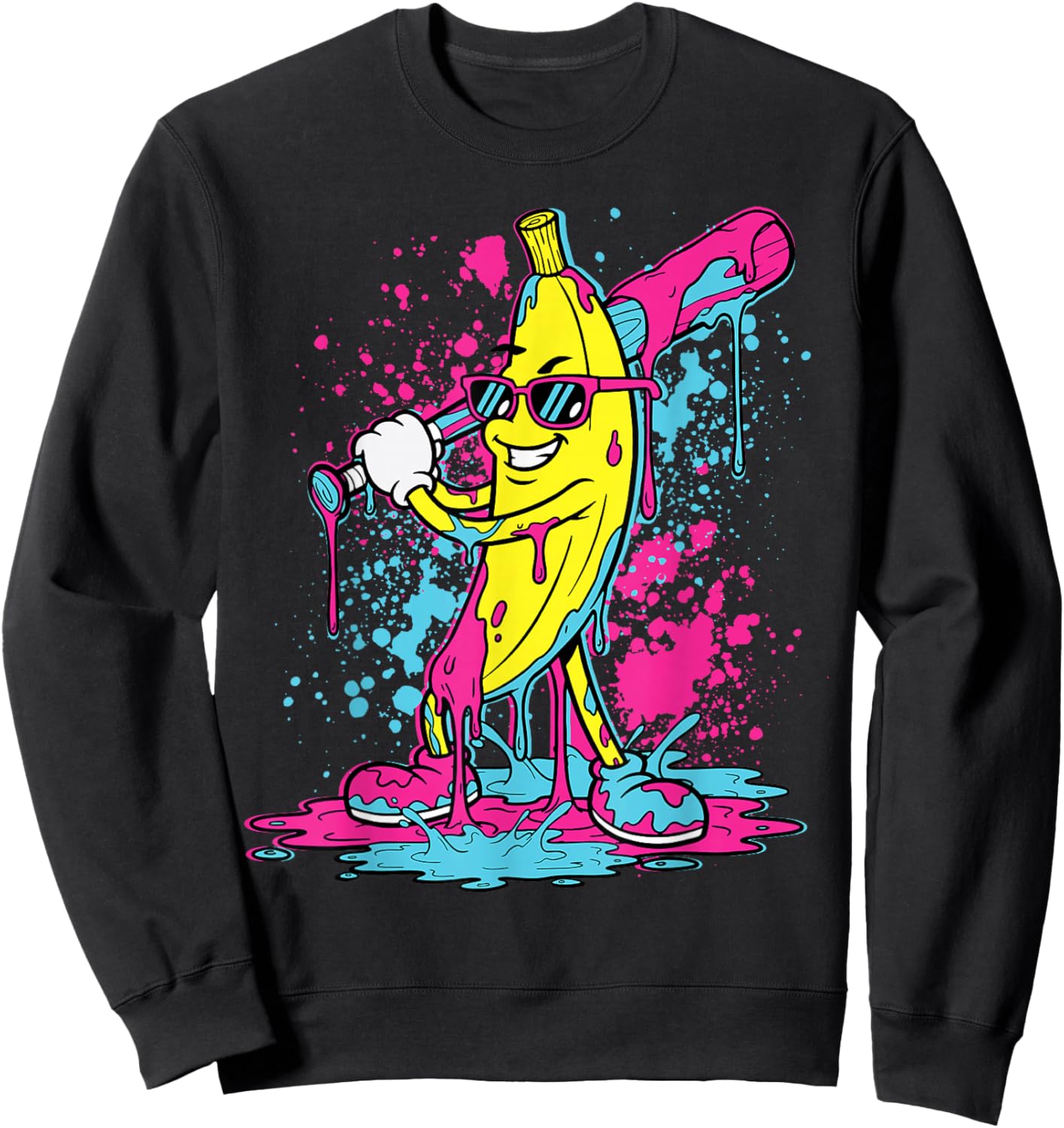 Banana Baseball Drip Ice Cream Dripping Funny Boys Kids Sweatshirt - Sweatshirt | Black