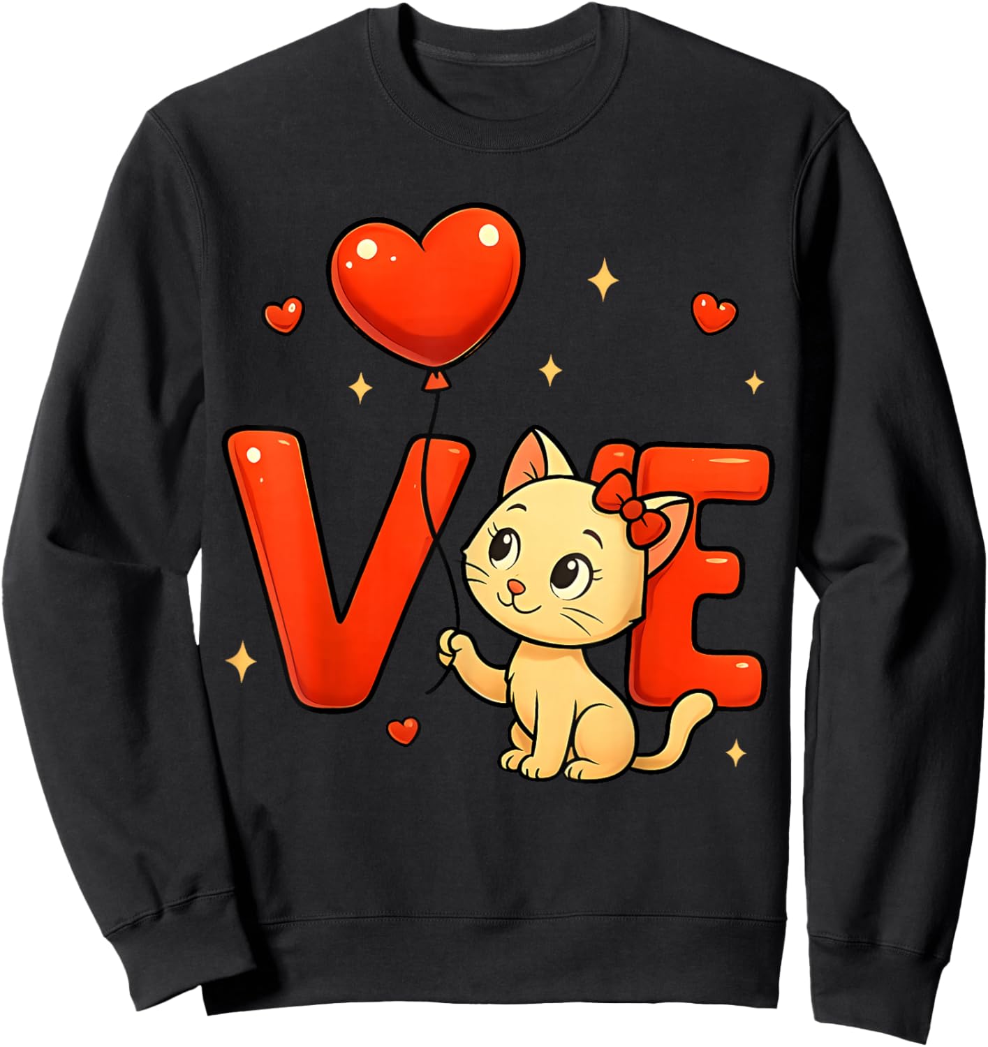 Happy Meowentine's Day Cute Cat Heart Valentine's Day Sweatshirt - Sweatshirt | Black