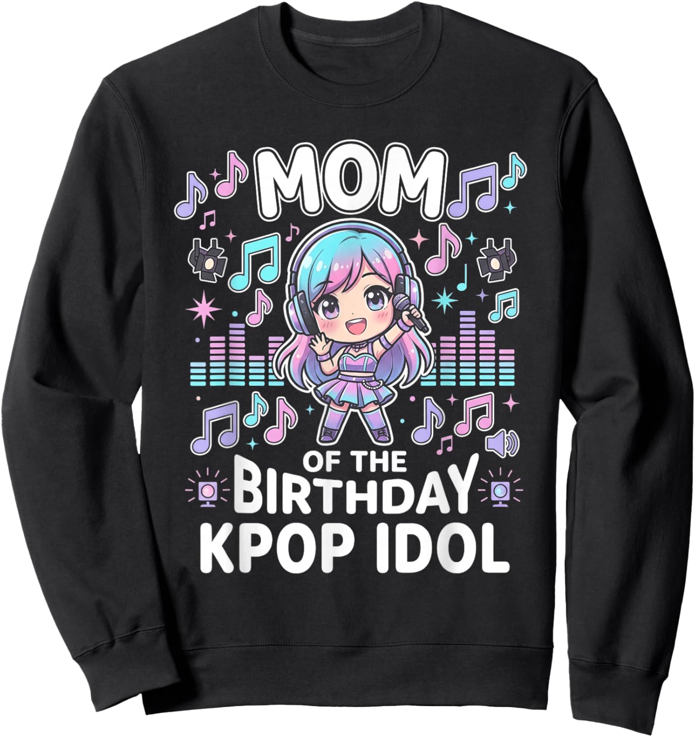 Mom of the Birthday Kpop Idol Chibi Girls K pop Theme Party Sweatshirt - Sweatshirt | Black